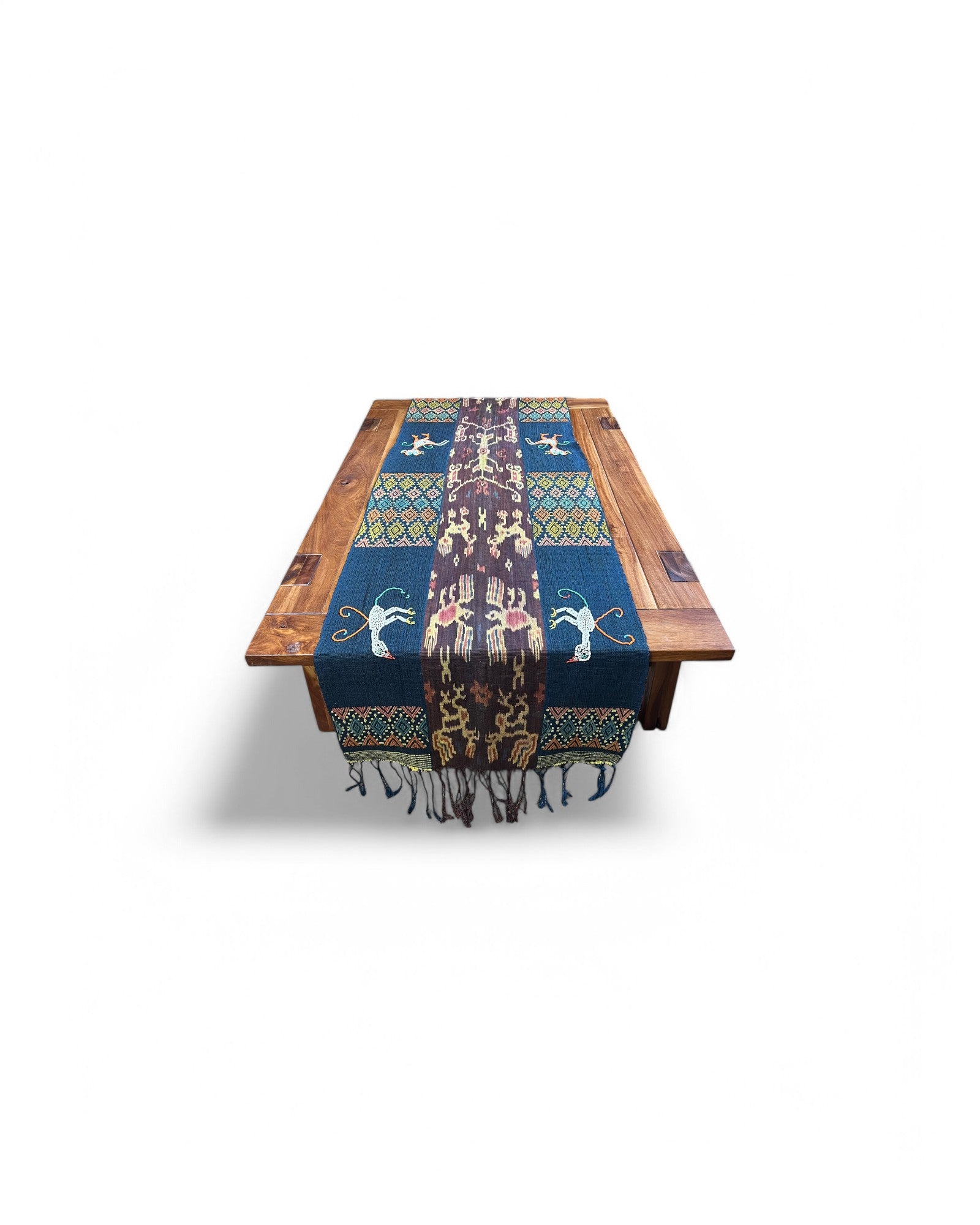 Mythical Bird Beaded Ikat & Borracay Textile Wall Hanging / Table Runner