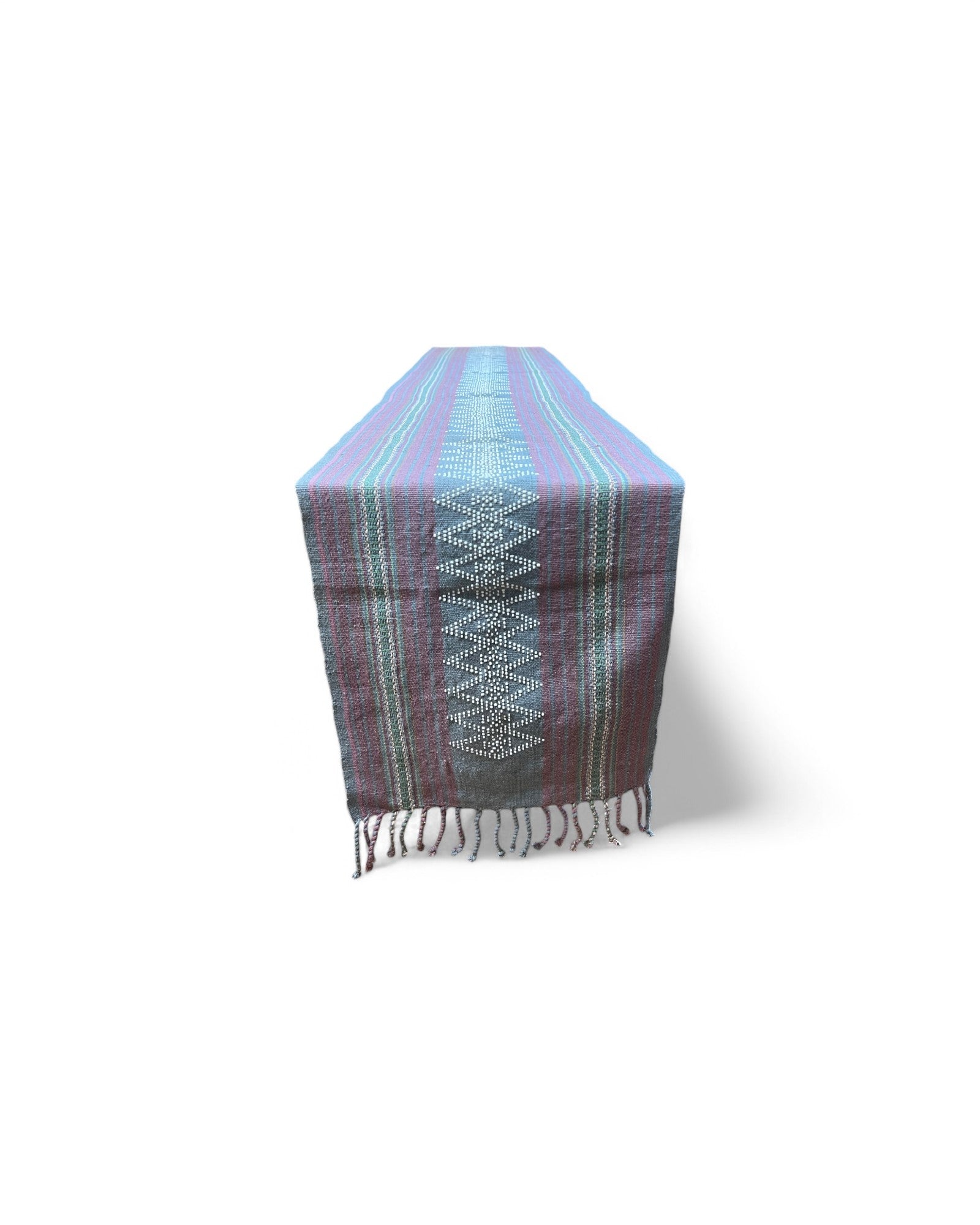 Light Purple Attapeu Handwoven Table Runner with Geometric Motif
