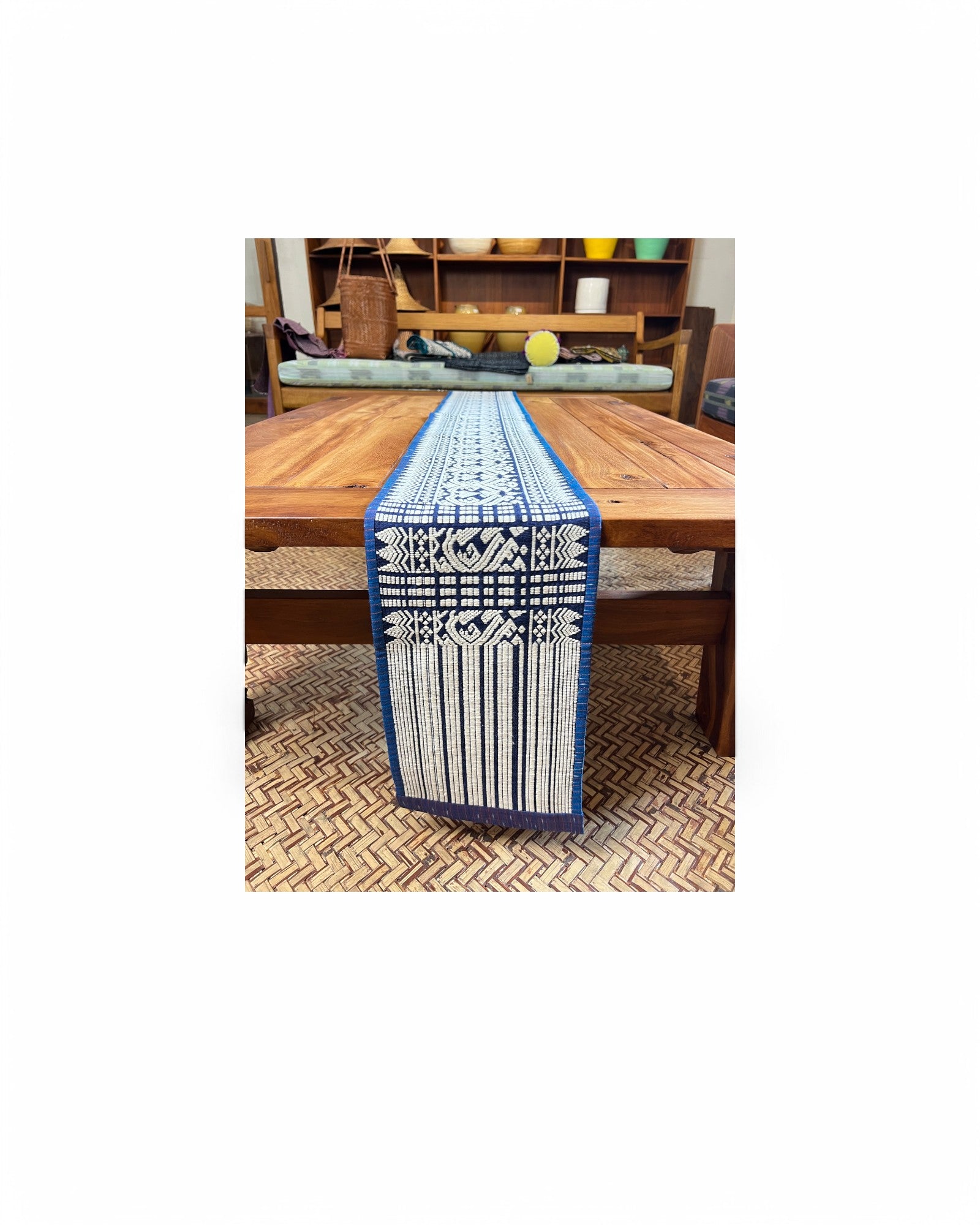 Teen Jok Sarong Blue Tapestry Traditional Weave - Royal Blue Lining