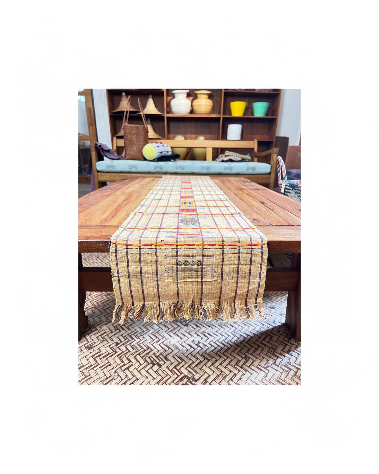 Tan Table cloth tapestry with Indiginous weave - Tan