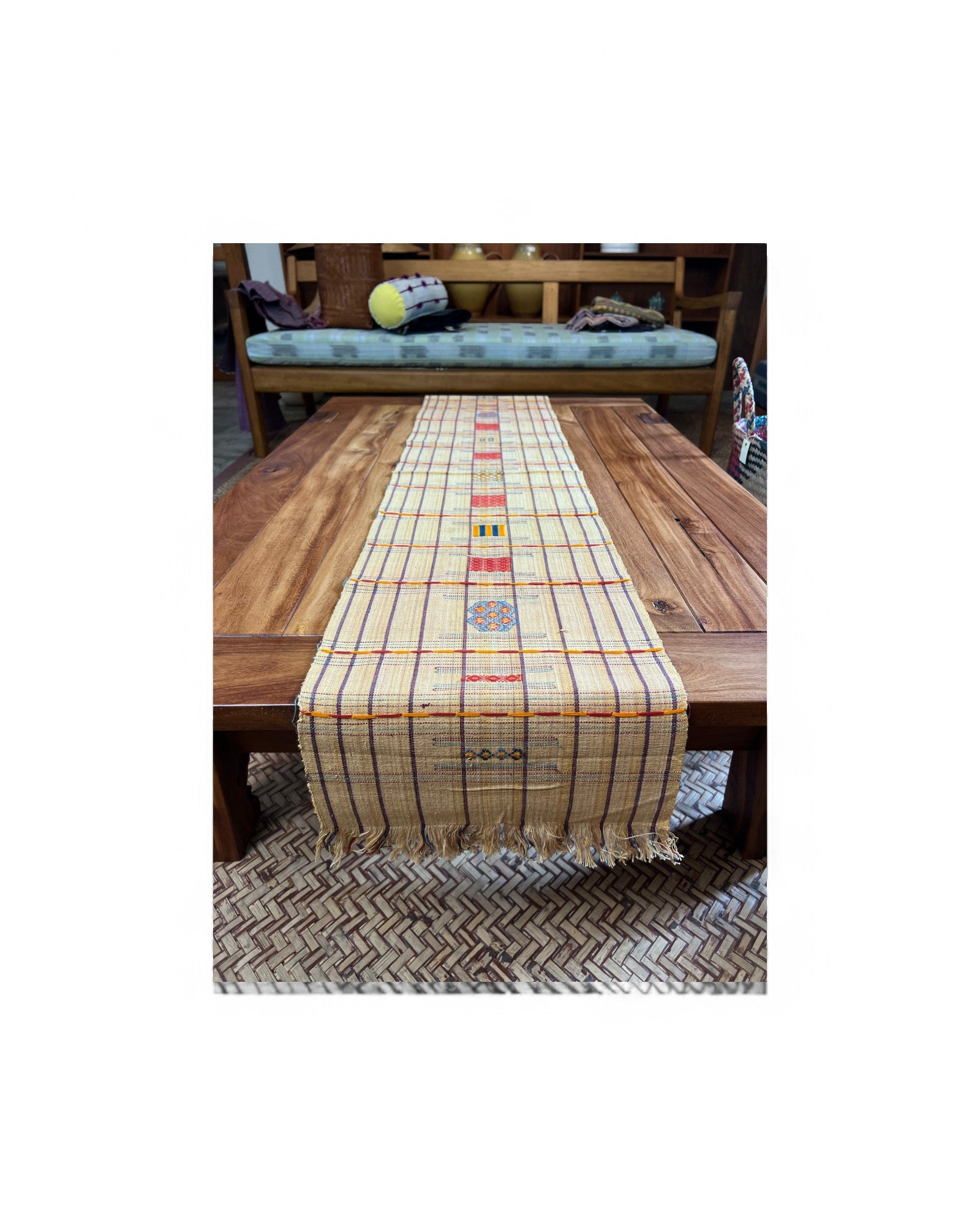 Tan Table cloth tapestry with Indiginous weave - Tan