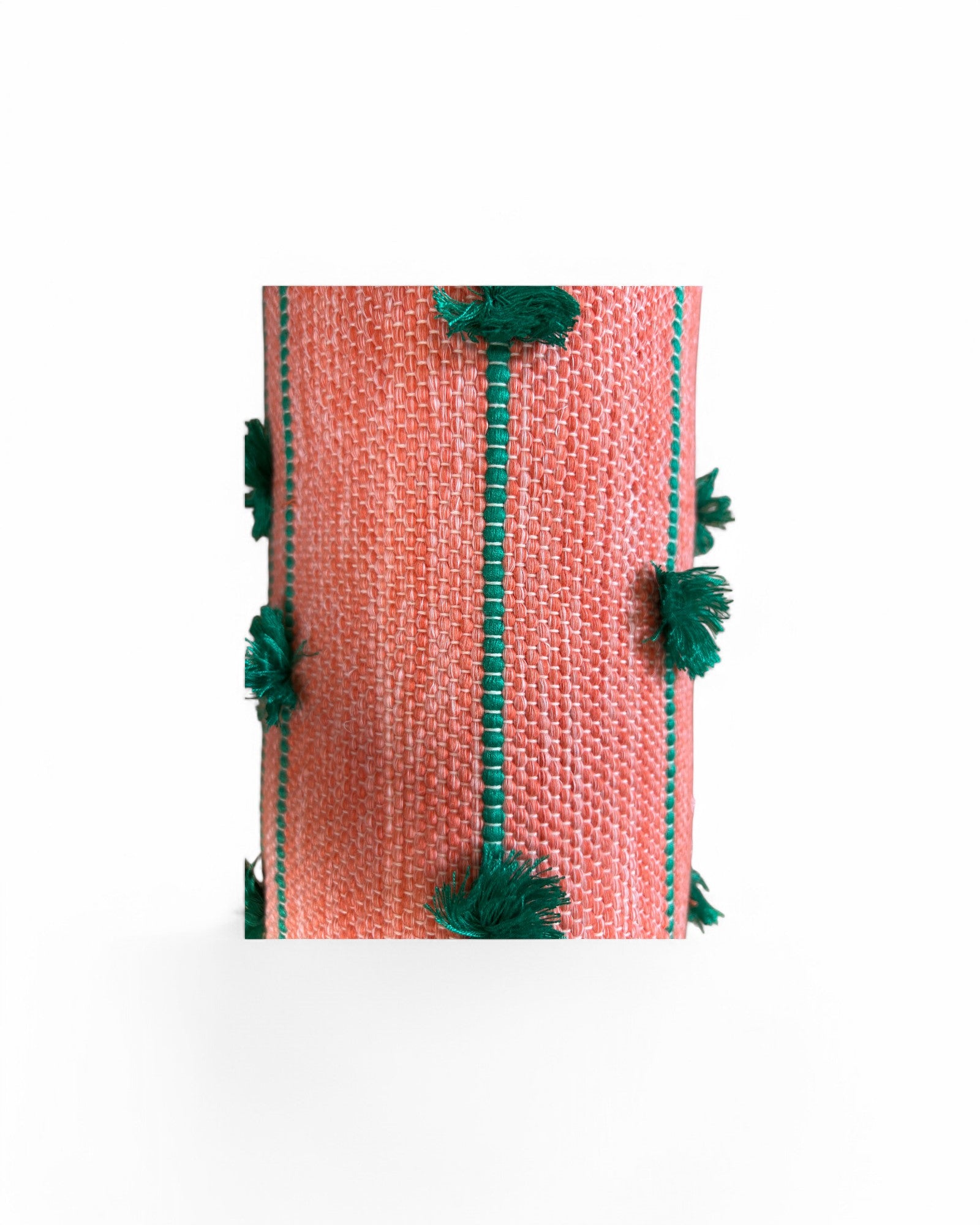 Cylindral Bolster Pillow - Handstiched (Peach & Green Piping)