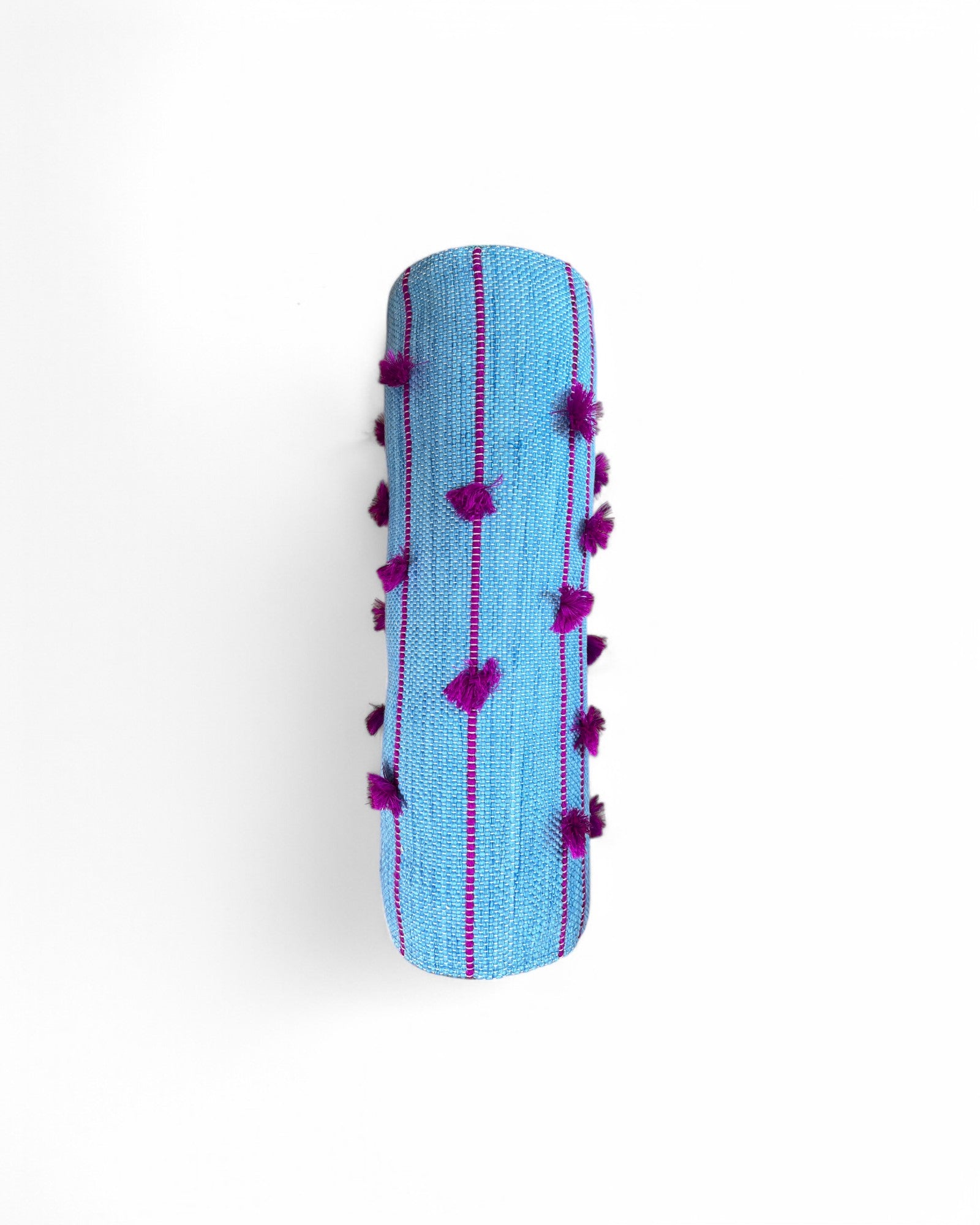 Cylindral Bolster Pillow - Handstiched (Blue & Purple Piping)
