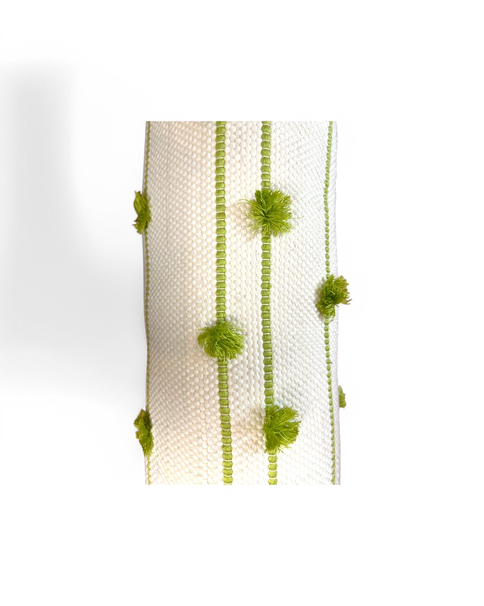 Cylindral Bolster Pillow, Handstiched - White & Lime Green Piping