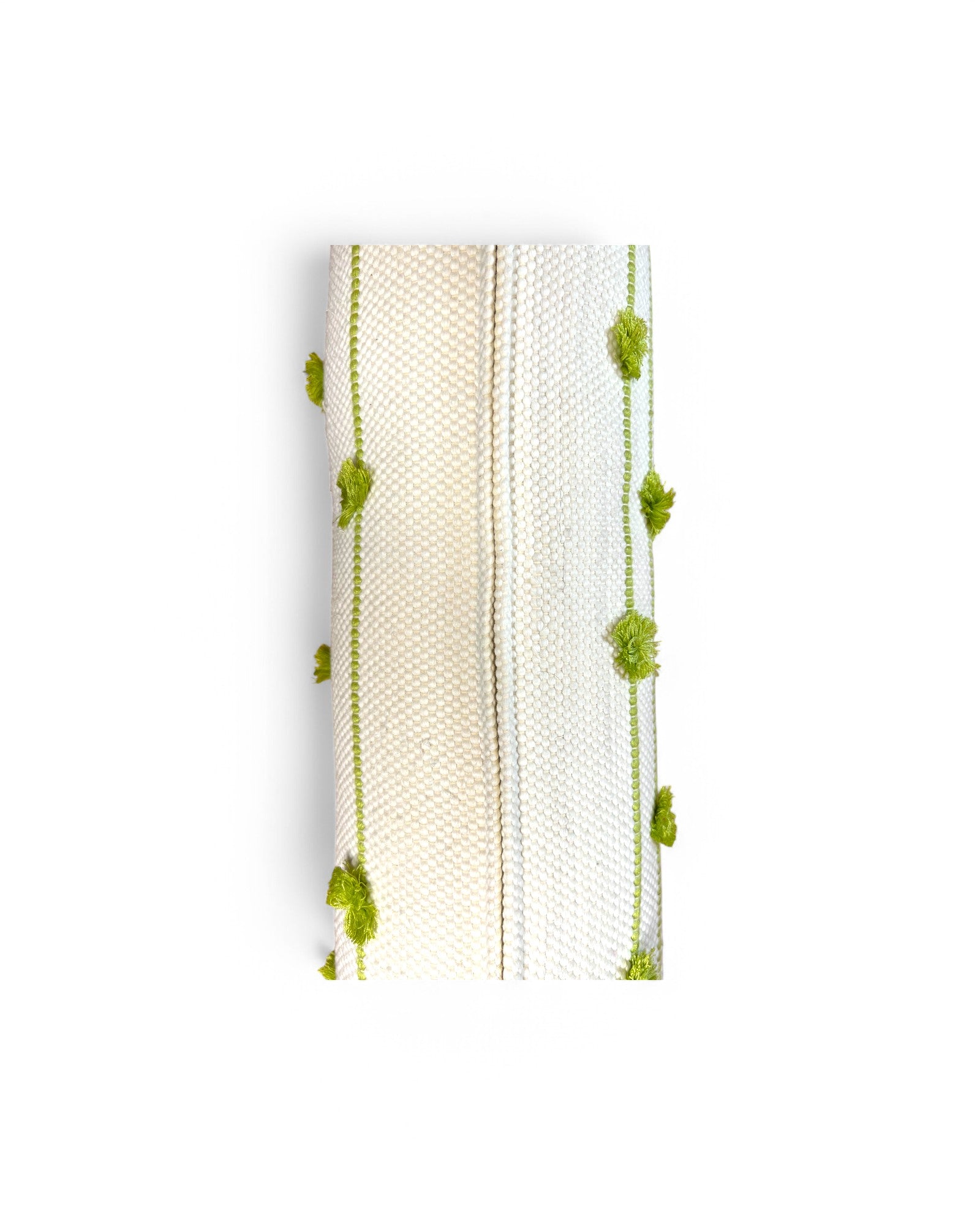 Cylindral Bolster Pillow, Handstiched - White & Lime Green Piping