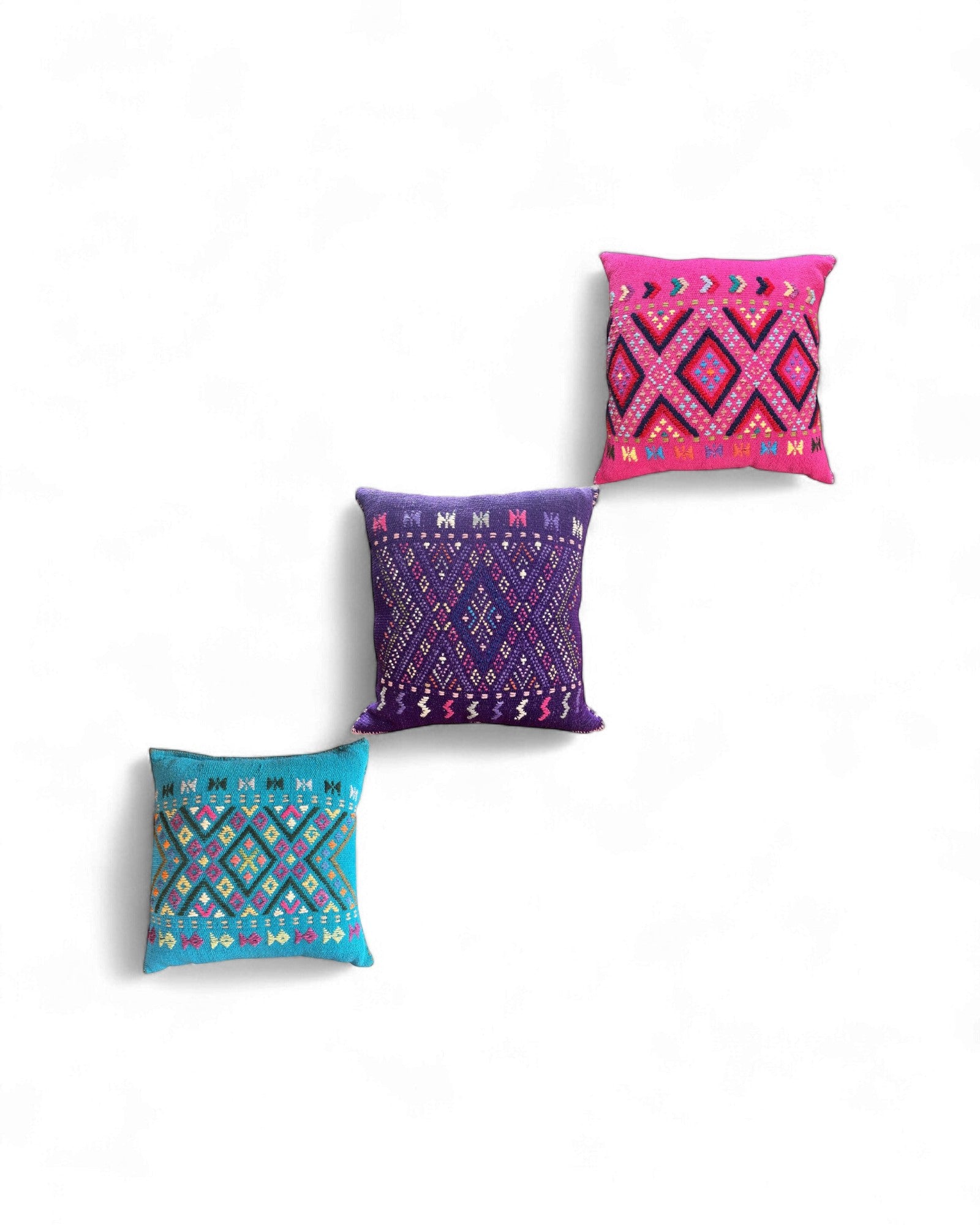 Vibrant Hilltribe Diamond Cushions - Set of 3