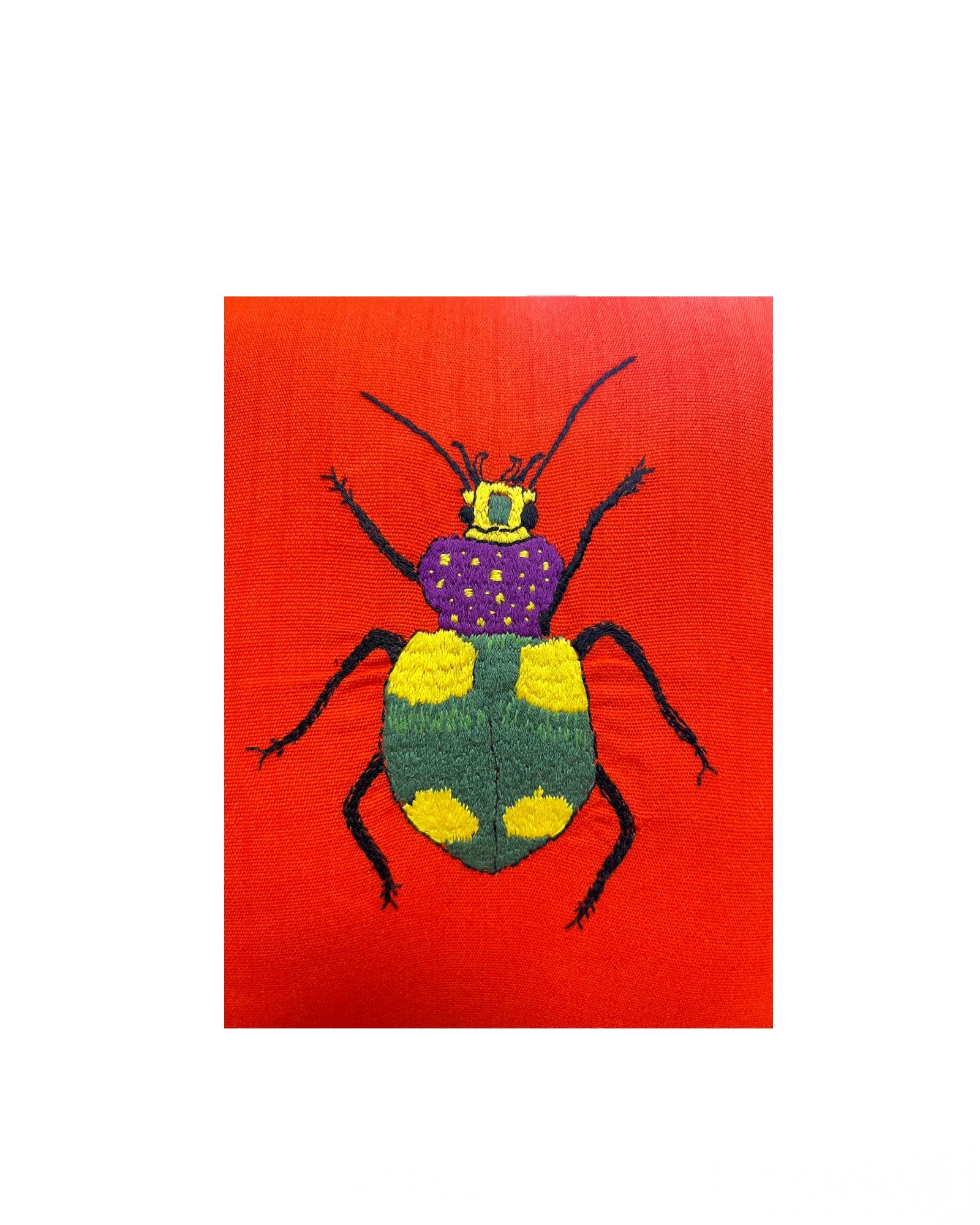 Hand Ebroidered Insect - Beatle (Red/Orange)