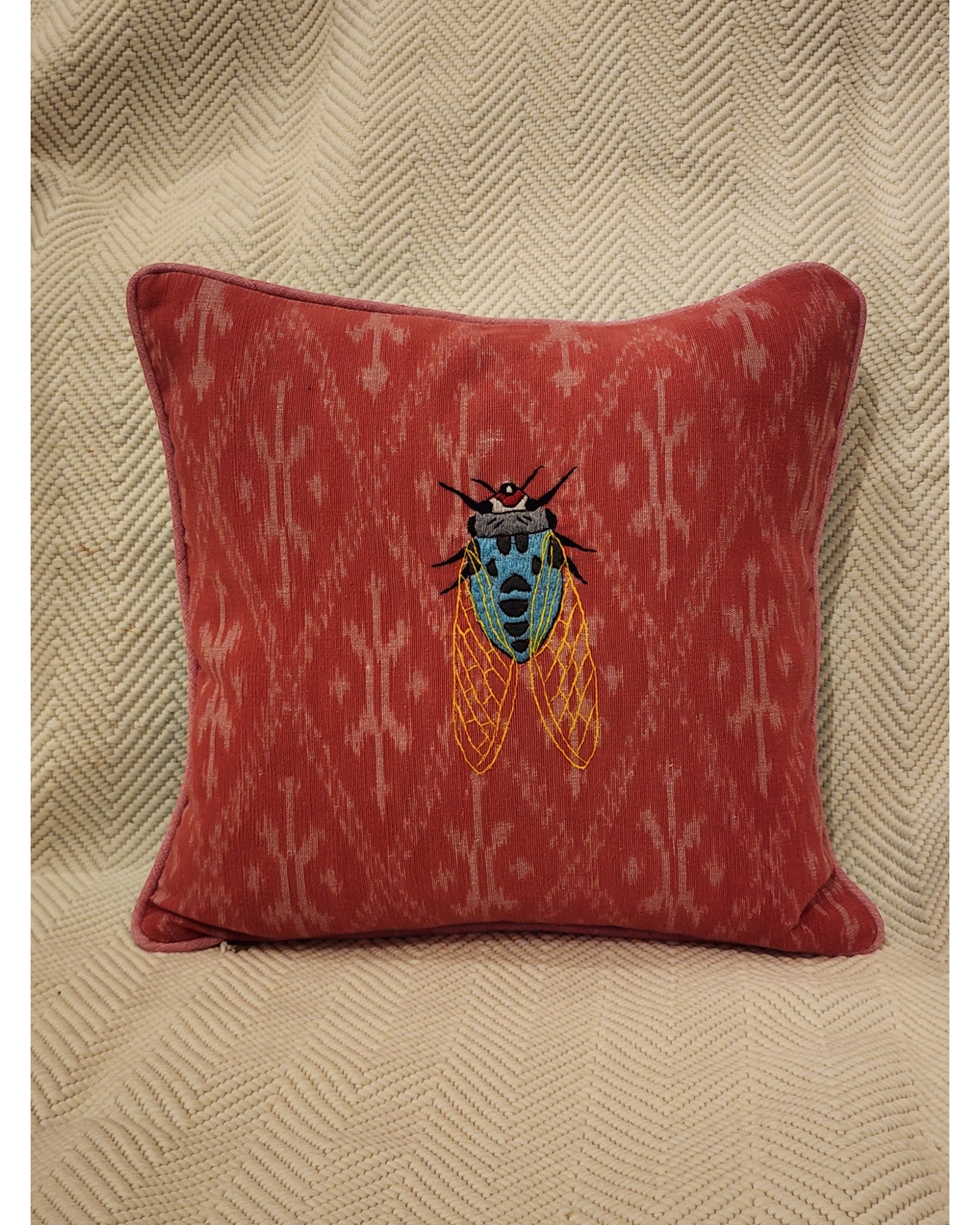 Hand Embroidered Cicada Cushion