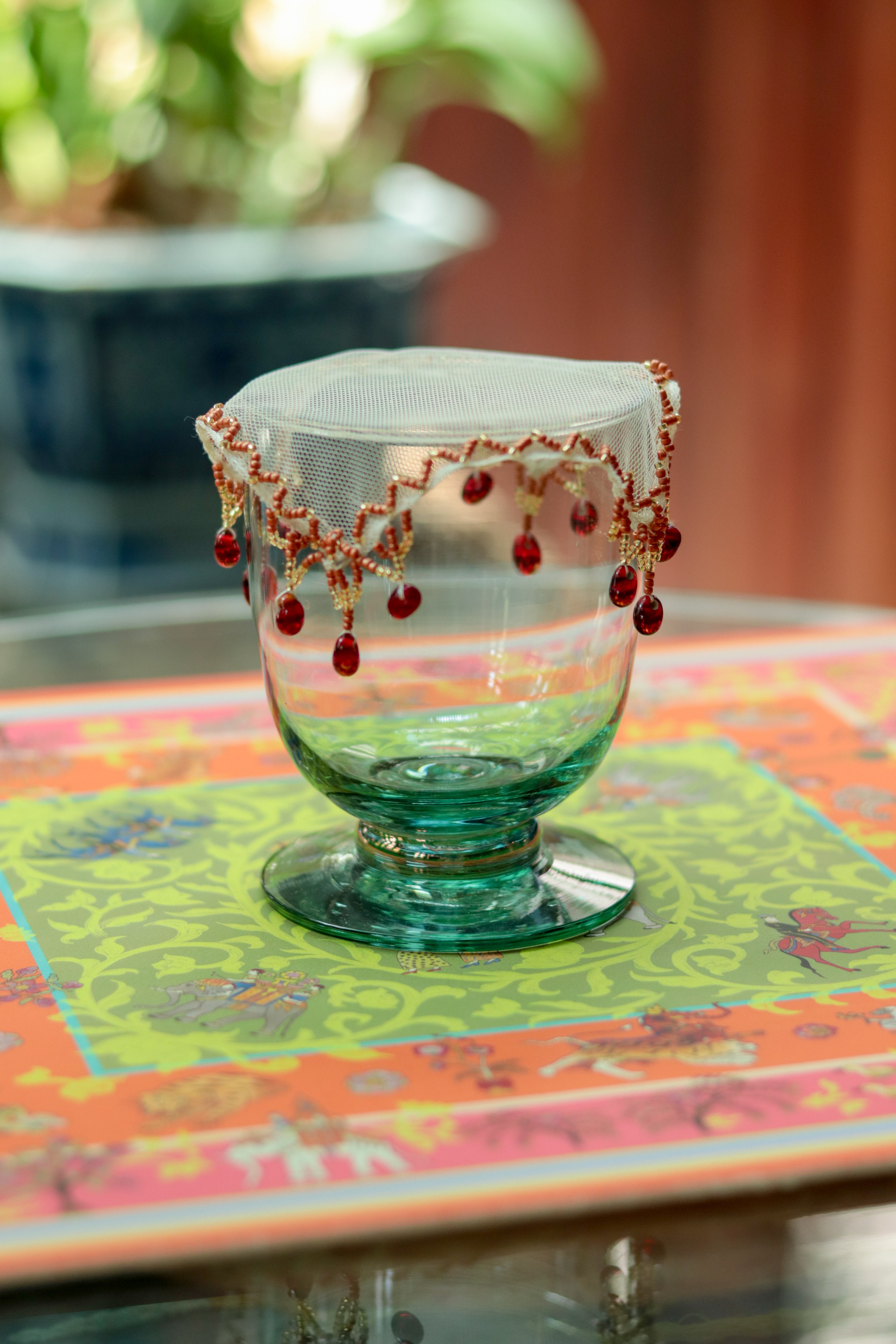 Hand-Embroidered Glass Cover - Set of 6