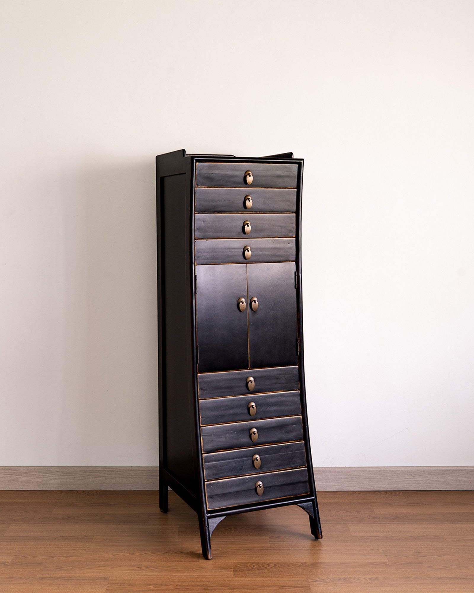 Chinese Black Lacquer Half-Moon Cabinet - Reproduction