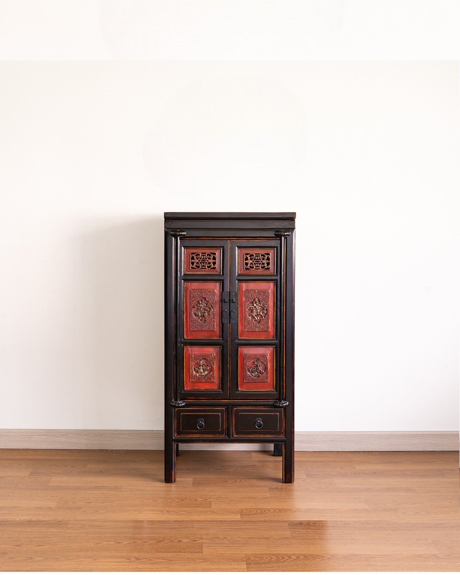 Chinese Small Oriental Carved Cabinet - Reproduction