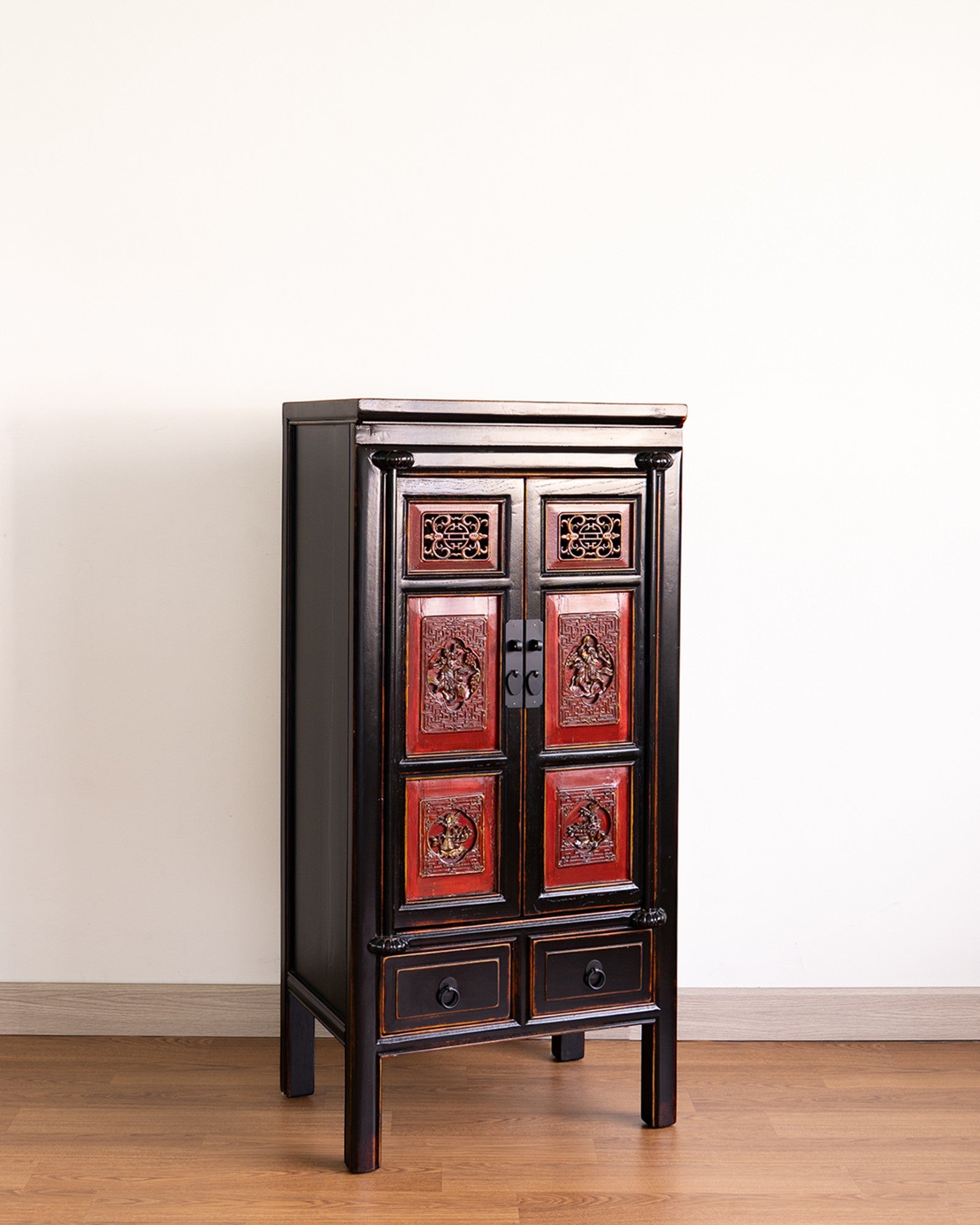 Chinese Small Oriental Carved Cabinet - Reproduction