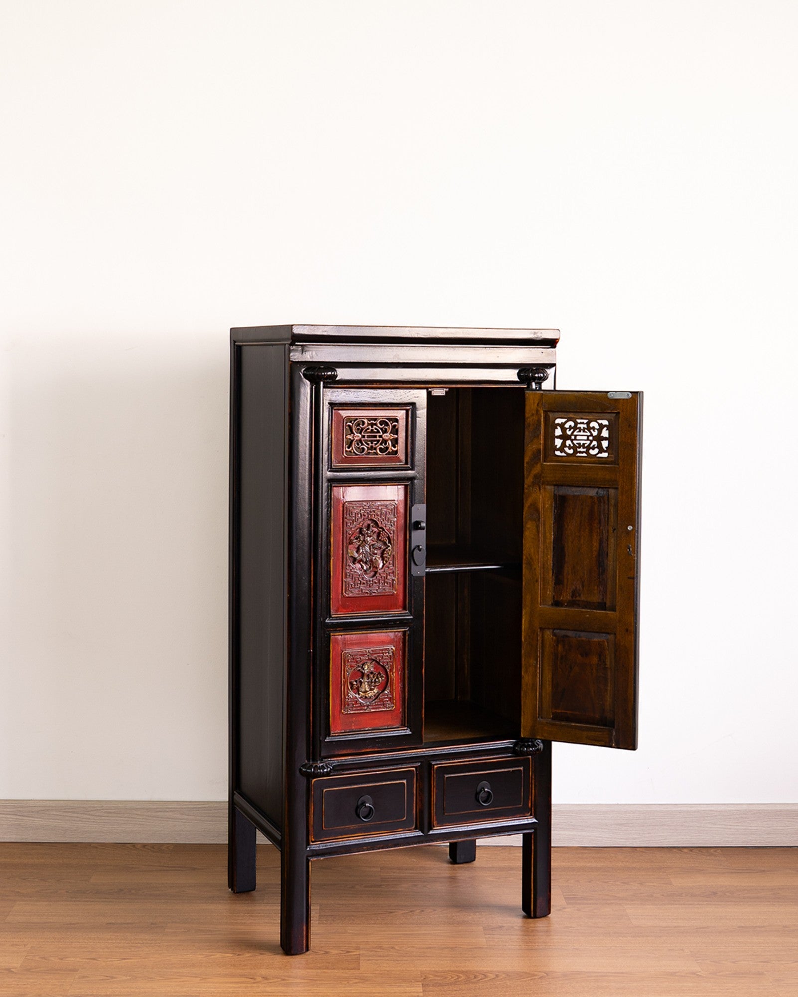 Chinese Small Oriental Carved Cabinet - Reproduction