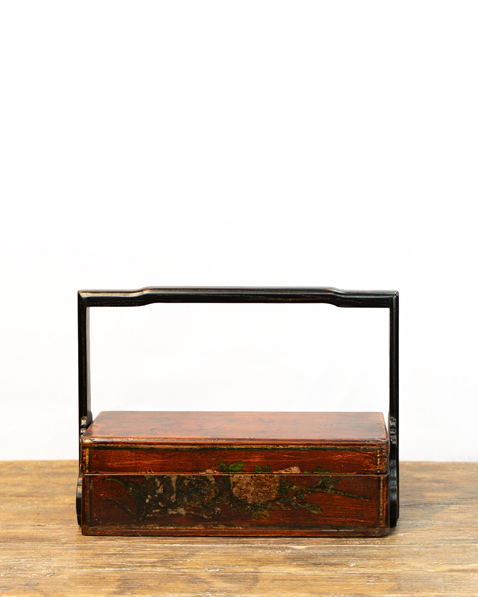 Vintage Hand-Painted Storage Box with New Wooden Handle