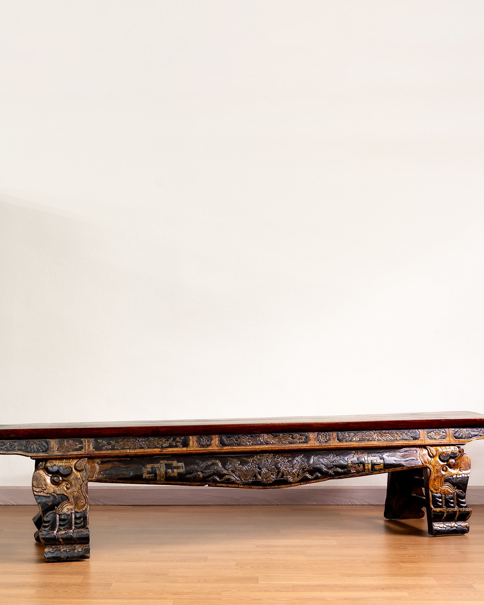 Chinese Antique Ornately Carved Cypress Bench