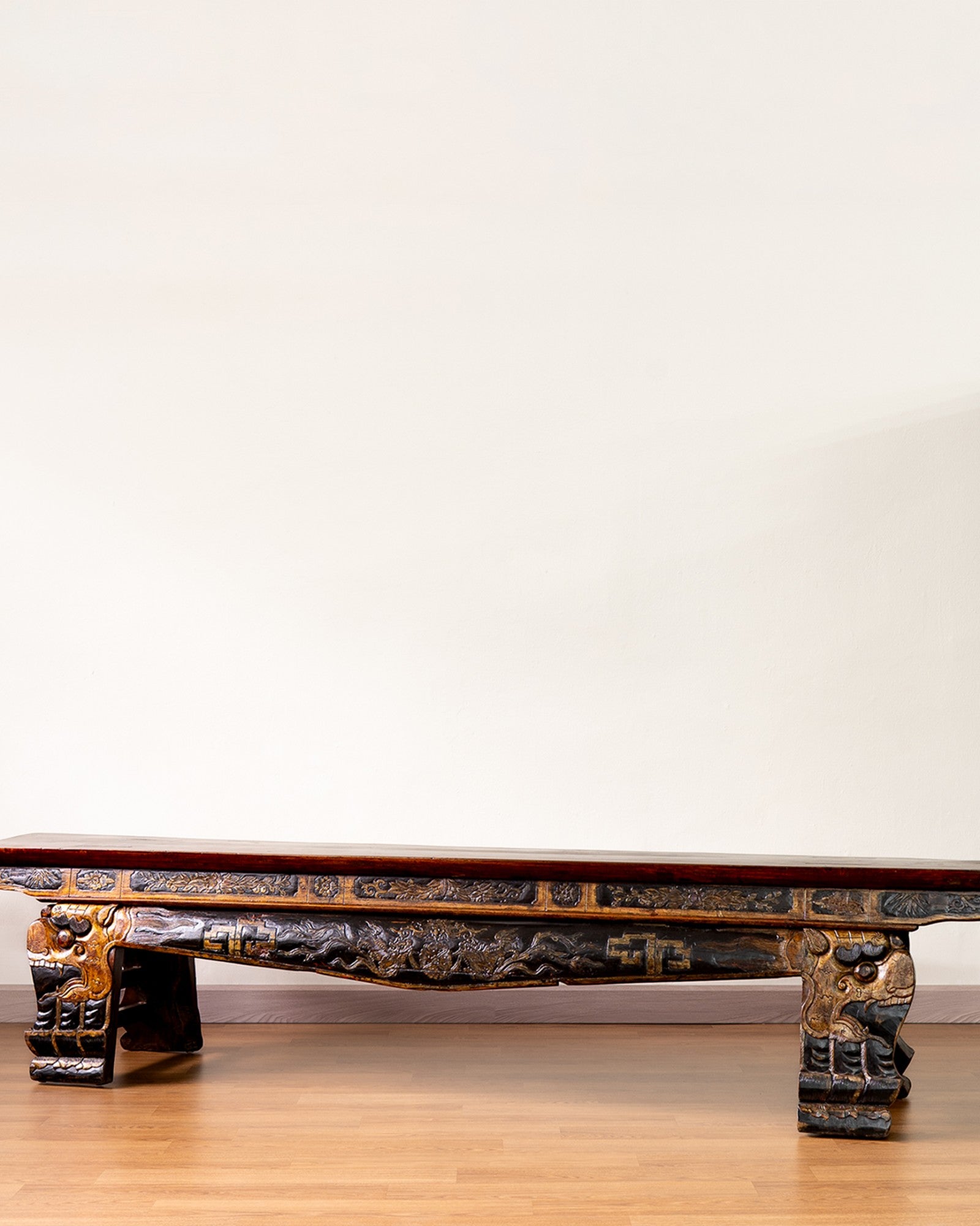 Chinese Antique Ornately Carved Cypress Bench