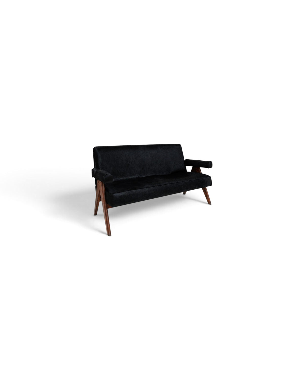 Pierre Jeanneret V-Leg Sofa Set with 2 Armchairs in Black Hide