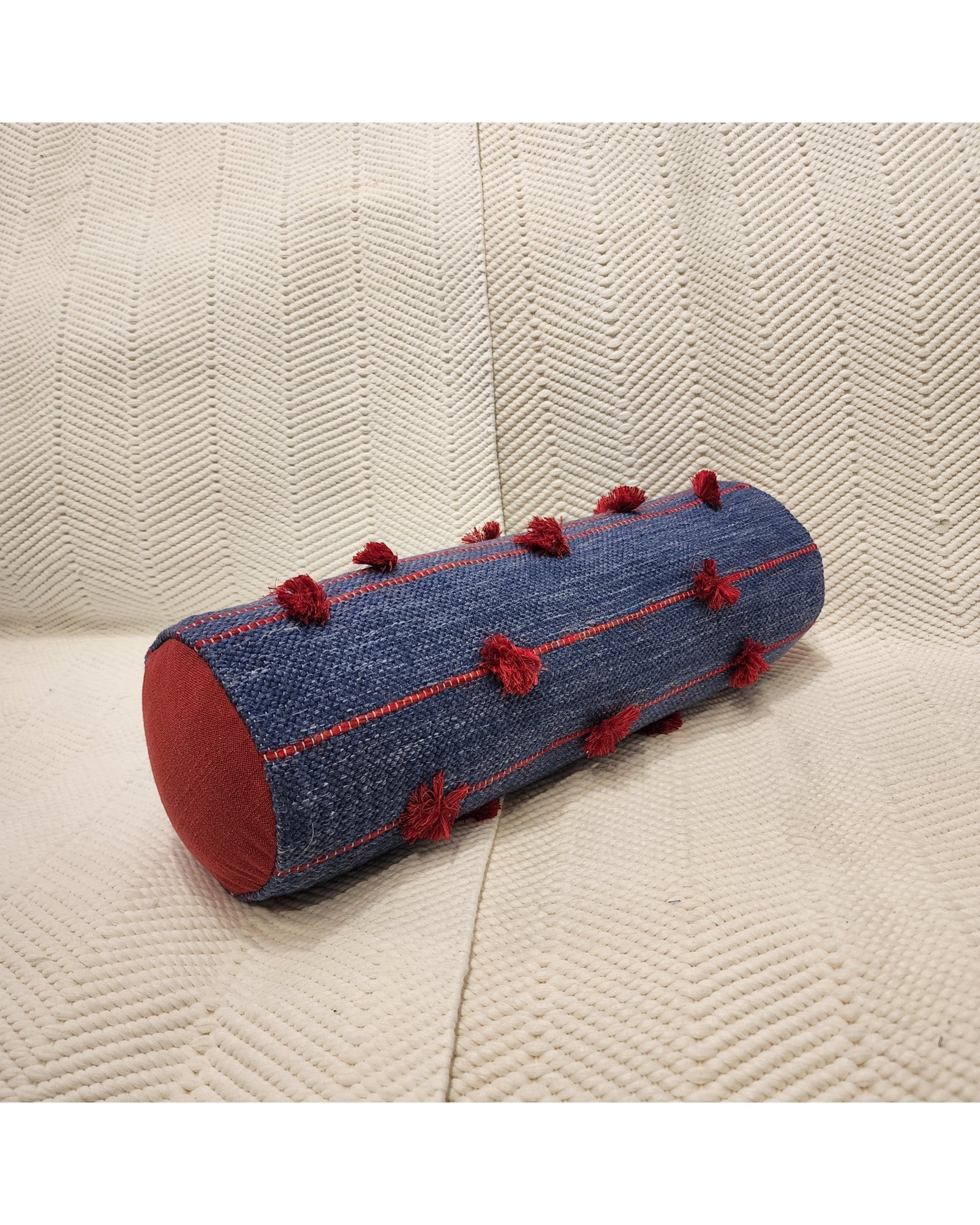 Cylindral Bolster Pillow - Deep Blue & Red