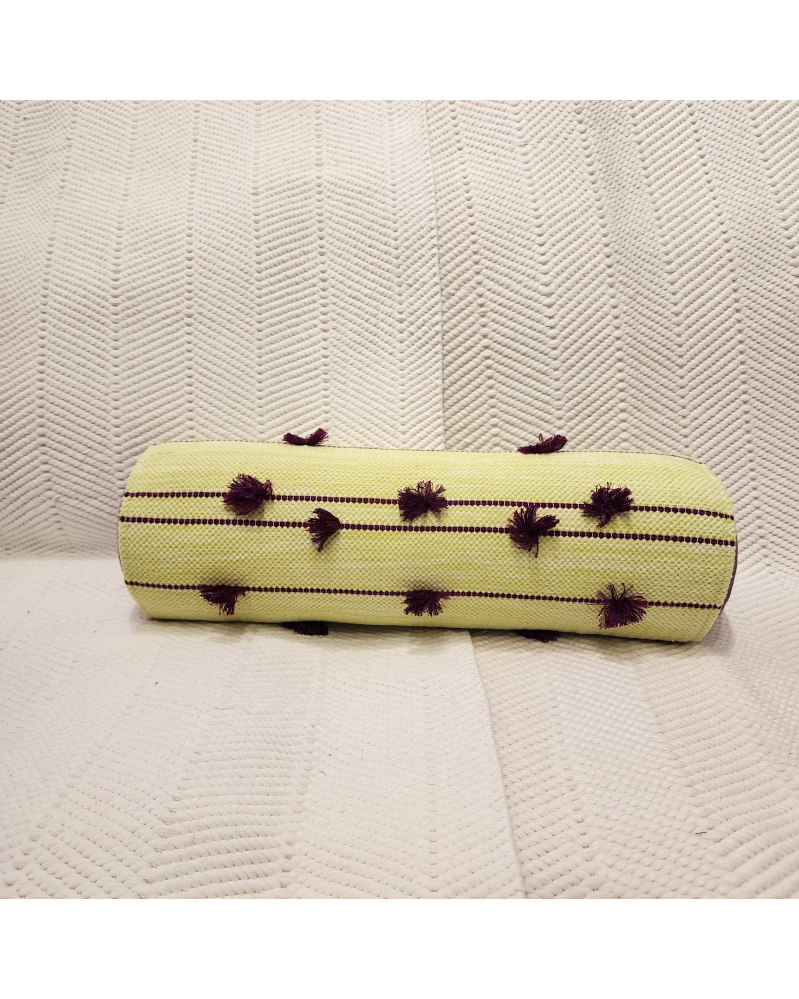 Cylindral Bolster Pillow - Yellow & Dark Purple