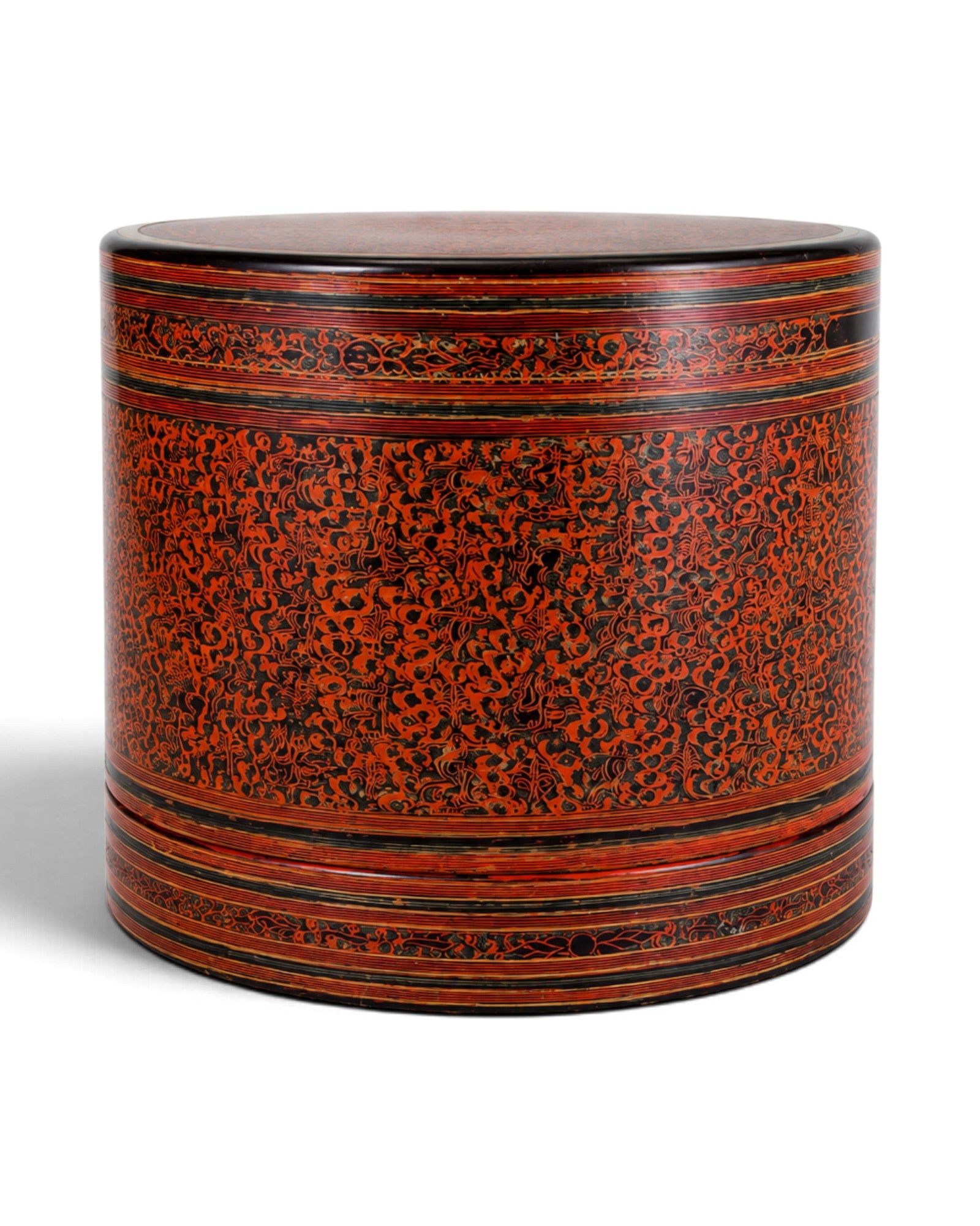 Burmese Antique Lacquer Cylindrical Boxes Set o f 3