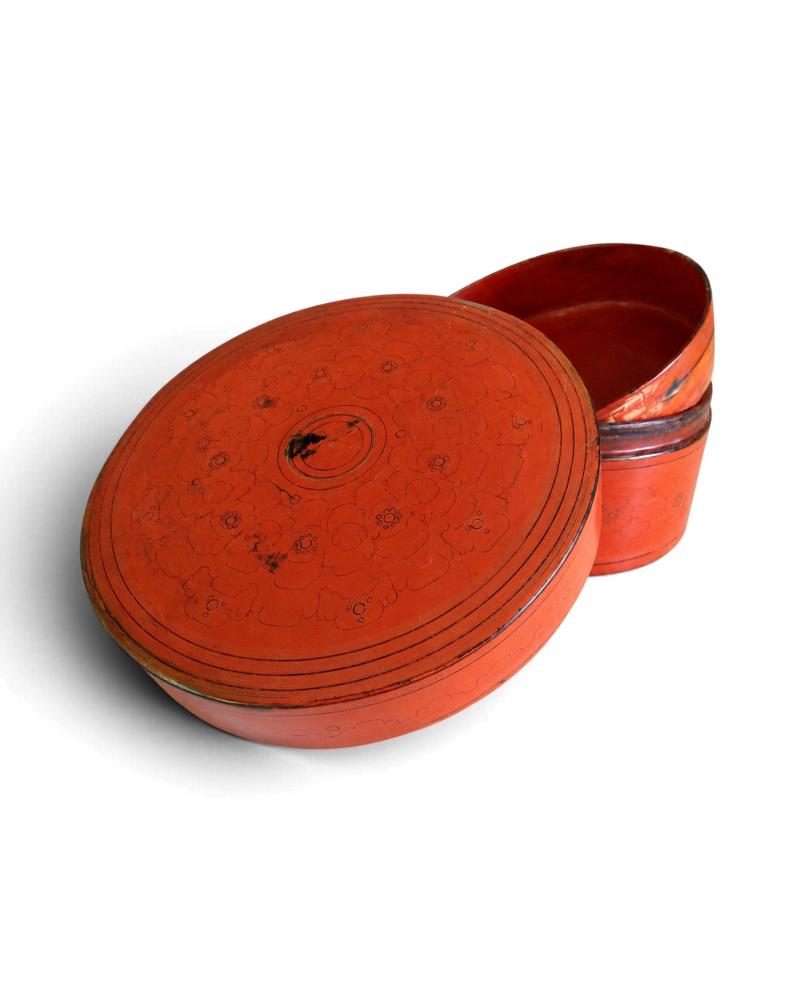 Burmese Antique Lacquer Cylindrical Boxes Set o f 3