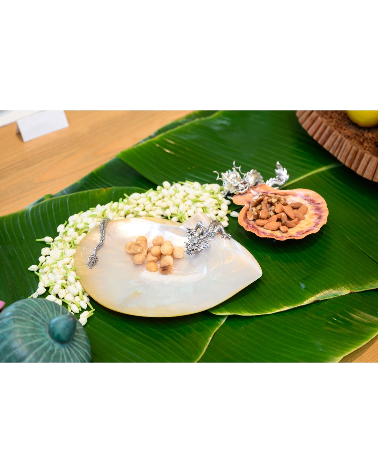 Mother of Pearl Canape Plate with Silver Swirling Dragon