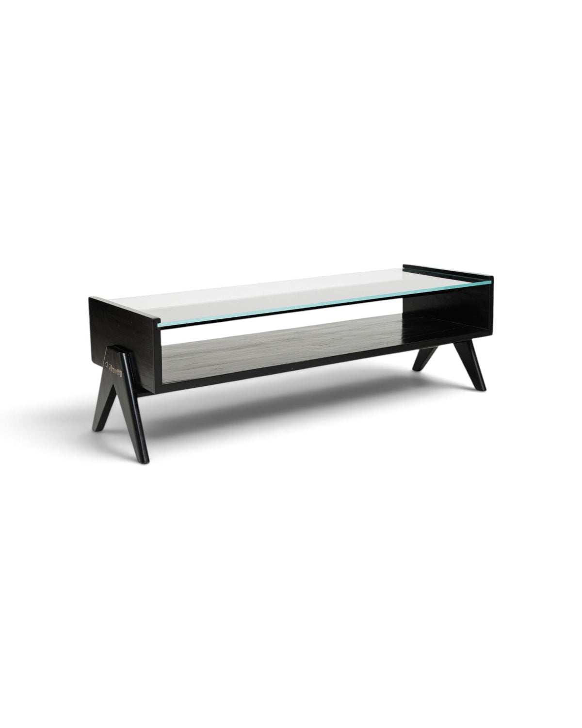 Pierre Jeanneret Black Solid Teak Coffee Table C. 1960