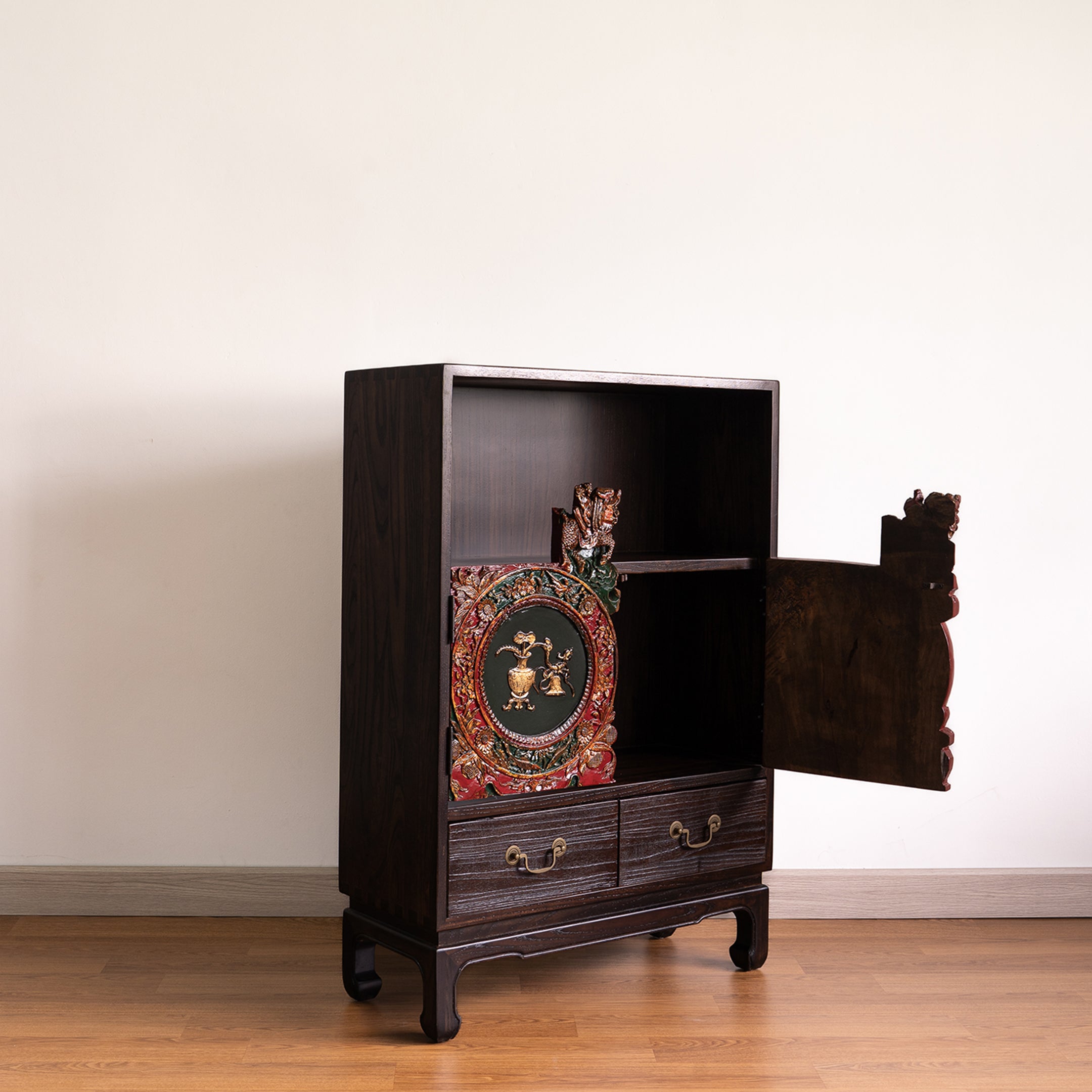 Two-Door Chinese Heritage Fish/Vase Cabinet
