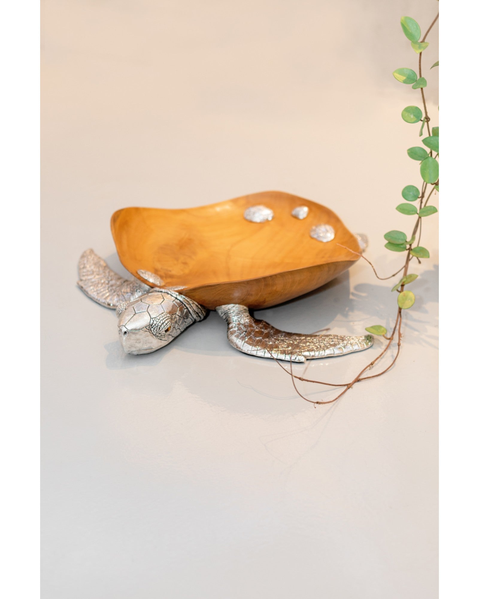 Sterling Silver Sea Turtle Teak Wood Bowl