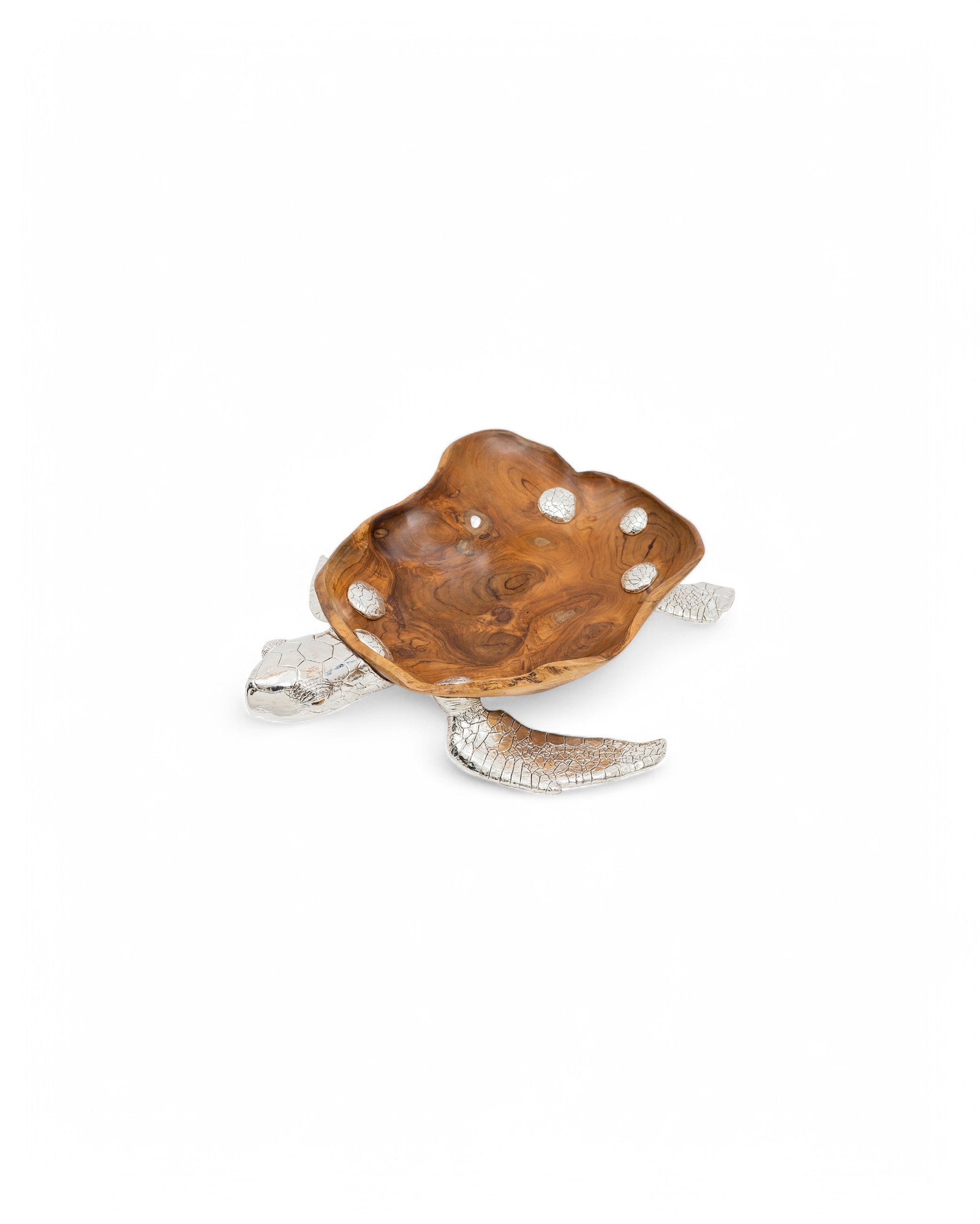 Sterling Silver Sea Turtle Teak Wood Bowl