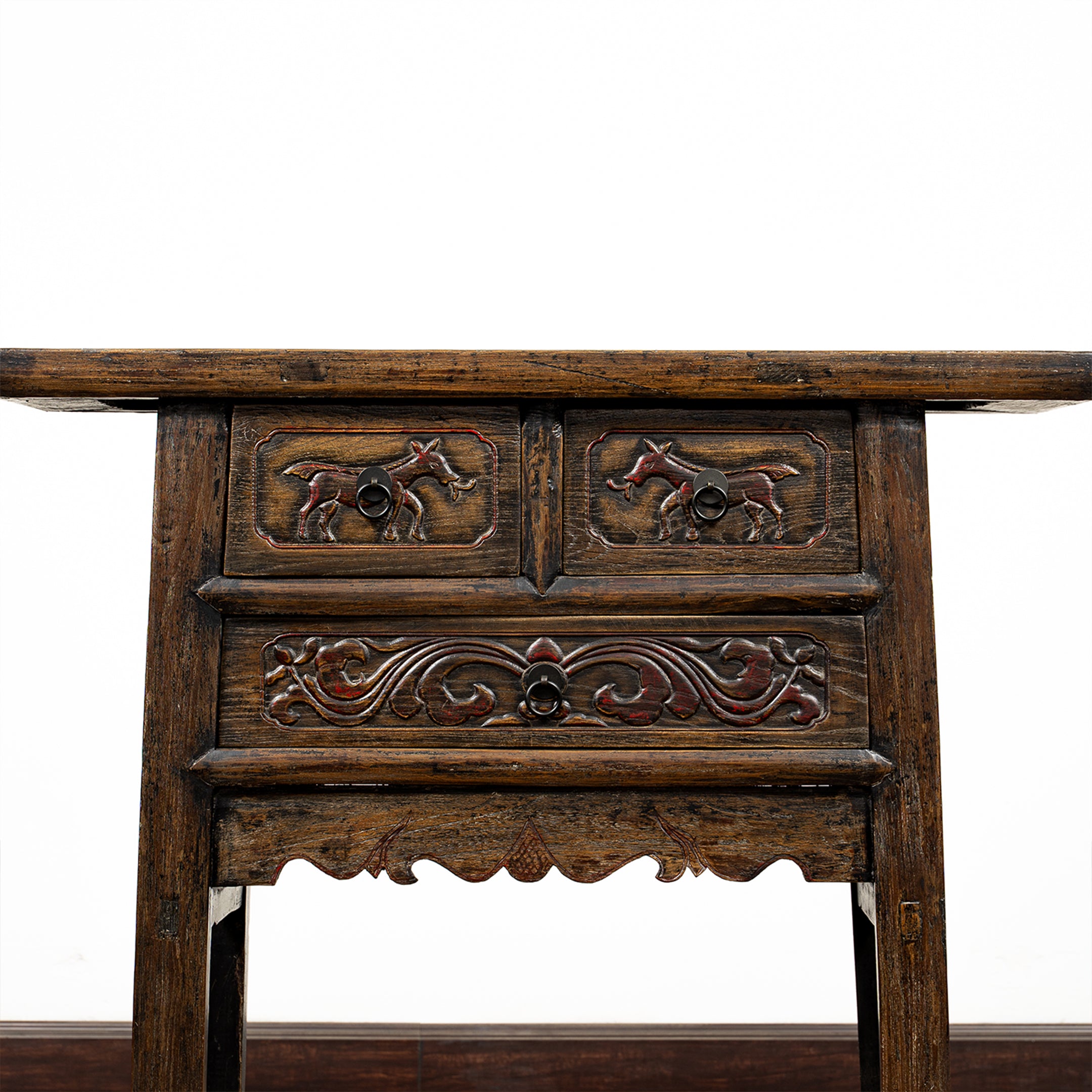 Chinese Antique Three Drawers Carved Console Table