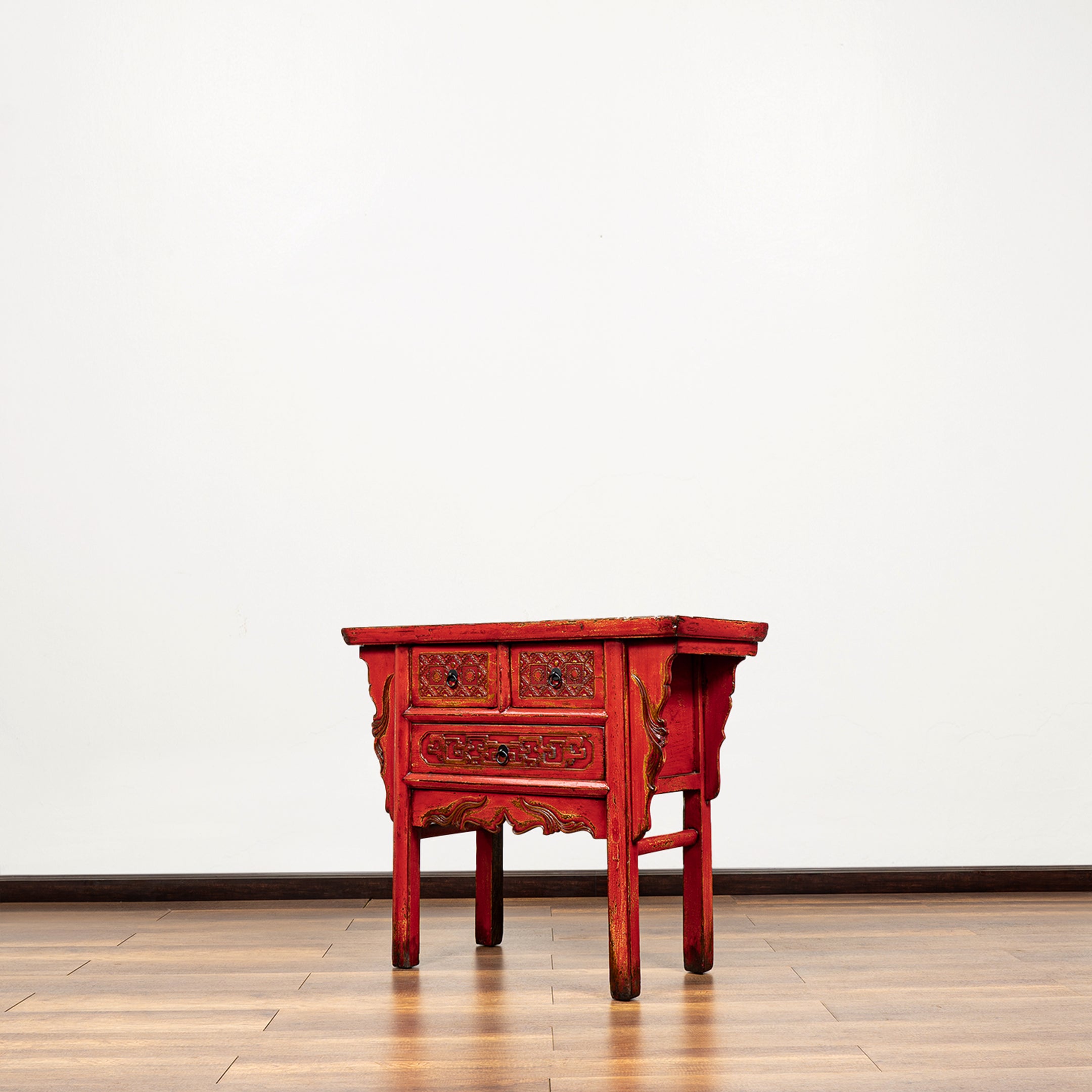 Chinese Antique Three Drawers Carved Console Table