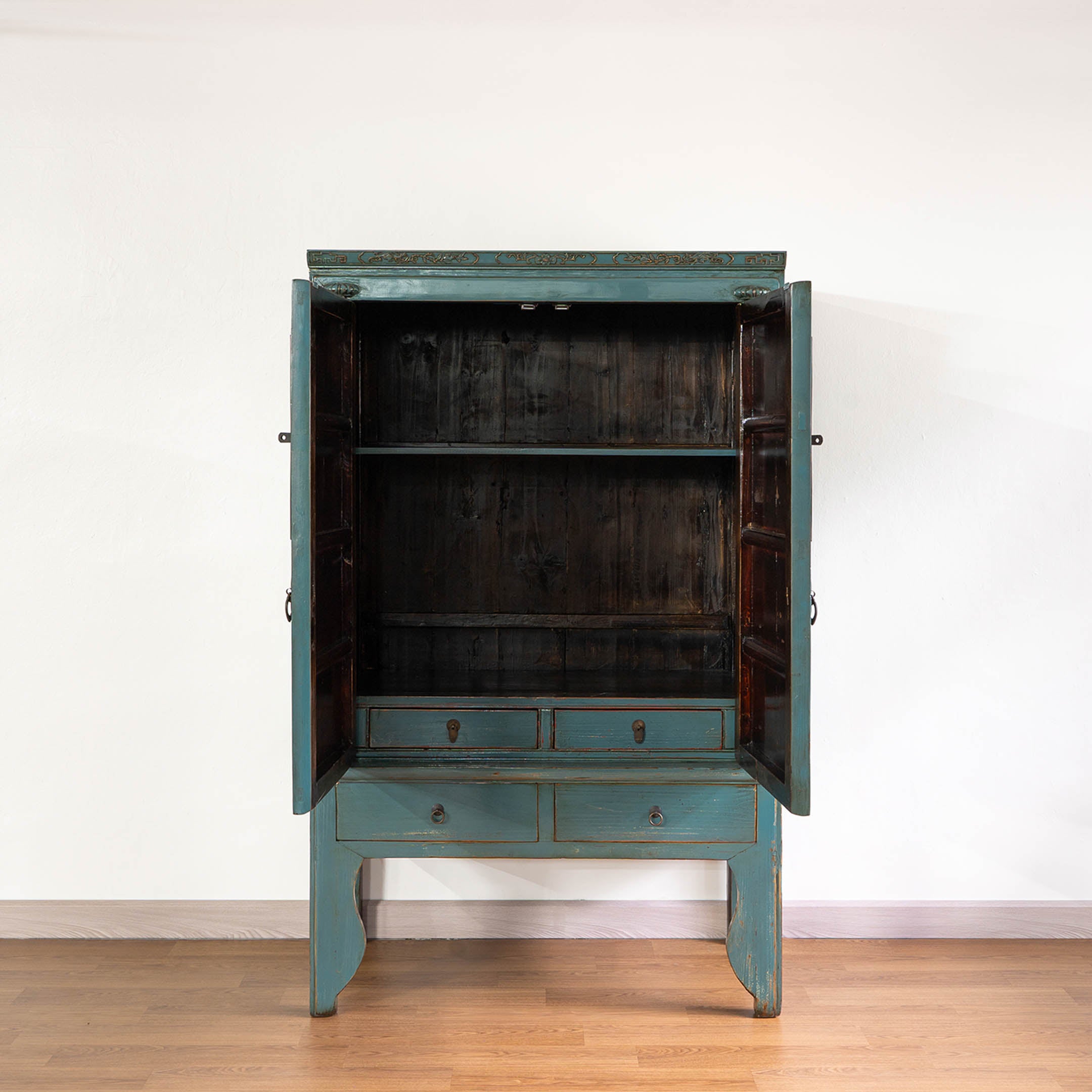 Chinese Antique Wedding Cabinet with Carving top