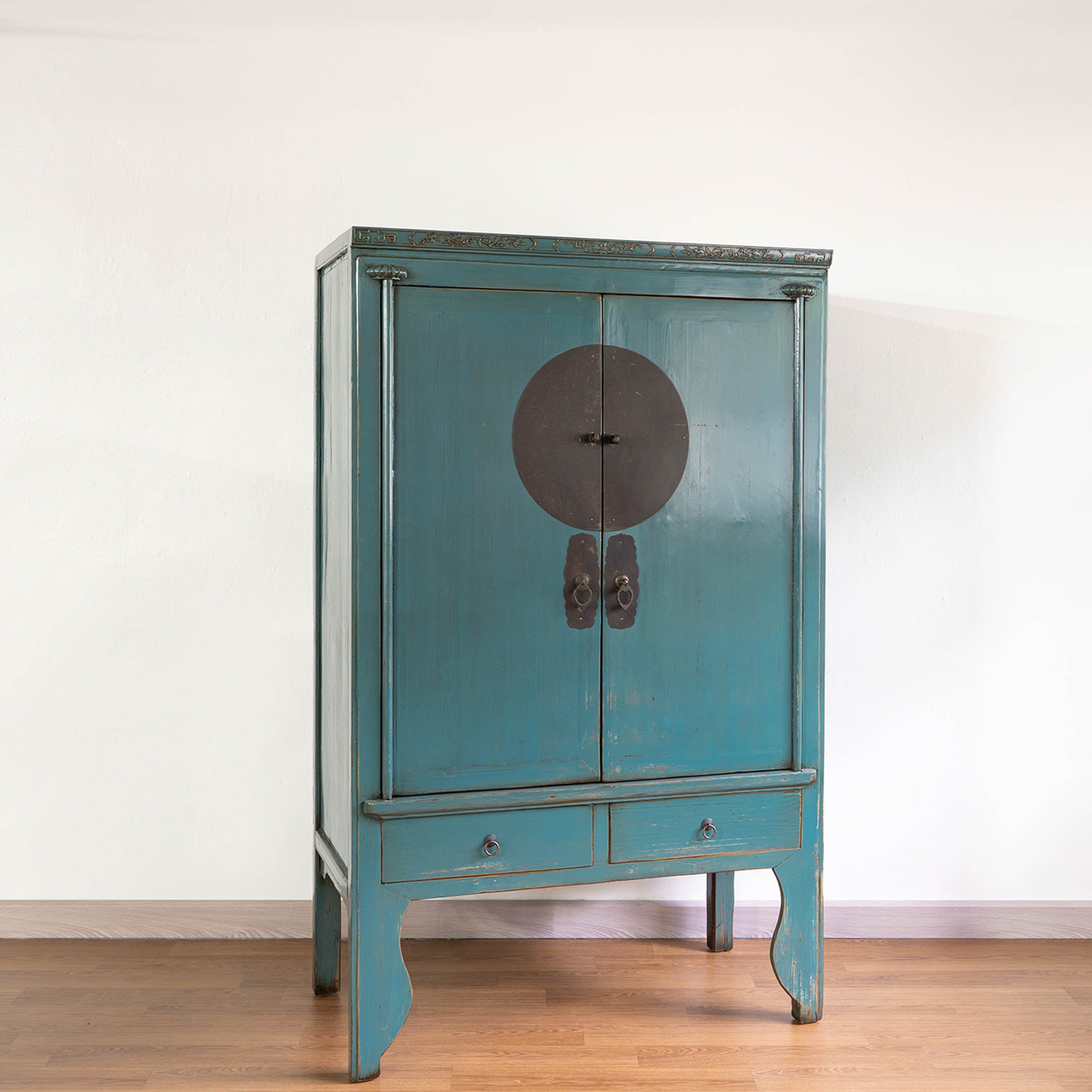 Chinese Antique Wedding Cabinet with Carving top
