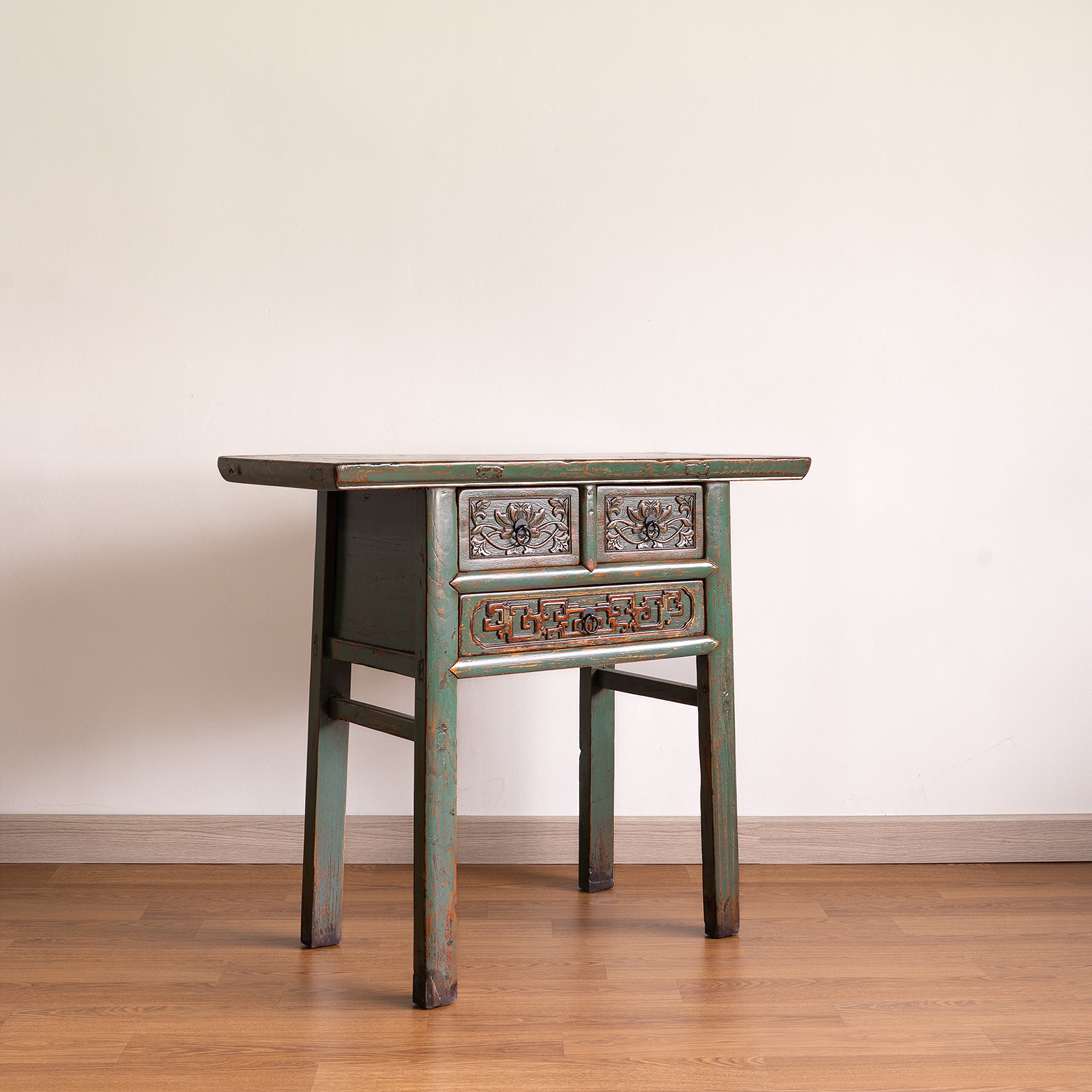 Chinese Antique Three Drawers Carved Console Table