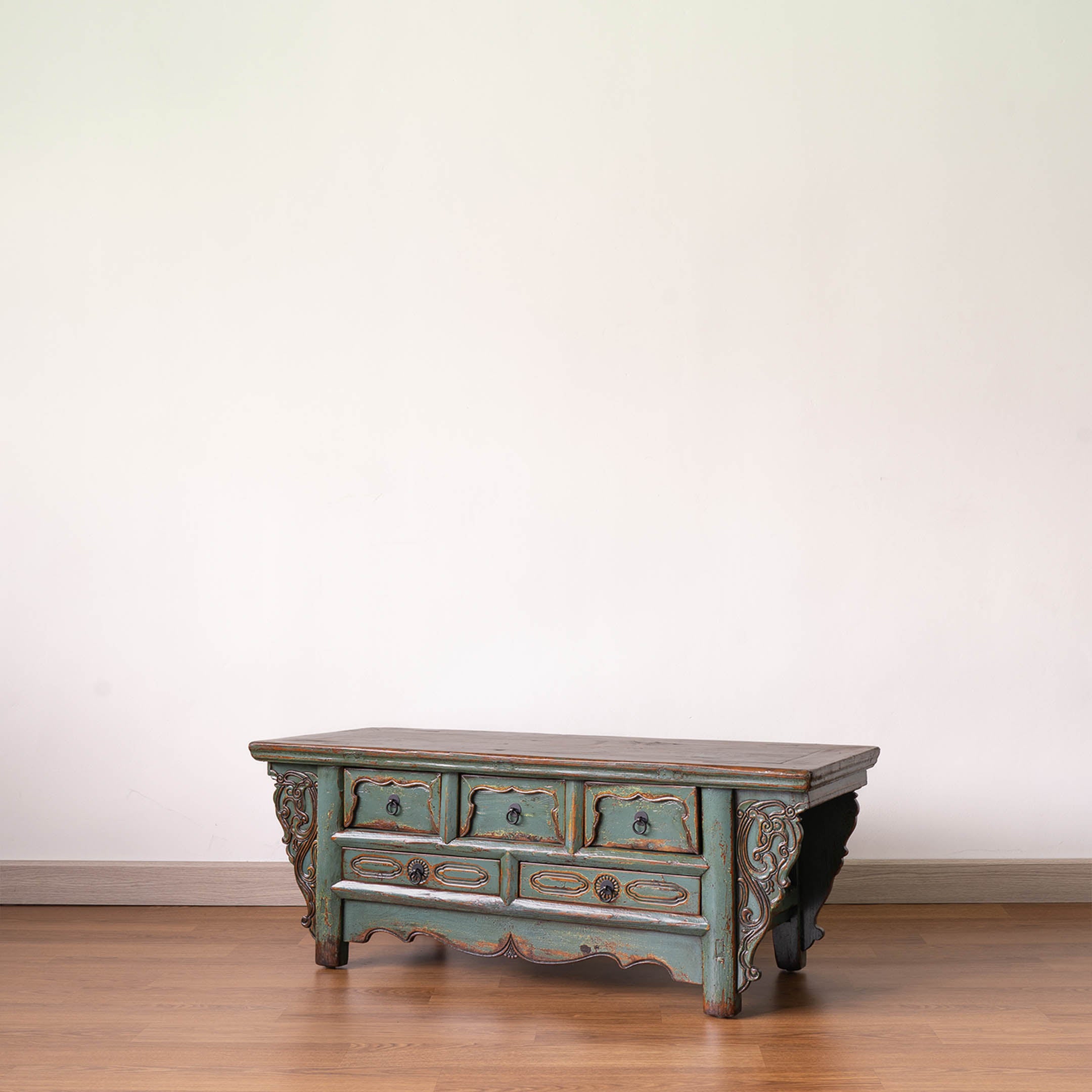 Antique Oriental Five Drawers Low Sideboard Table
