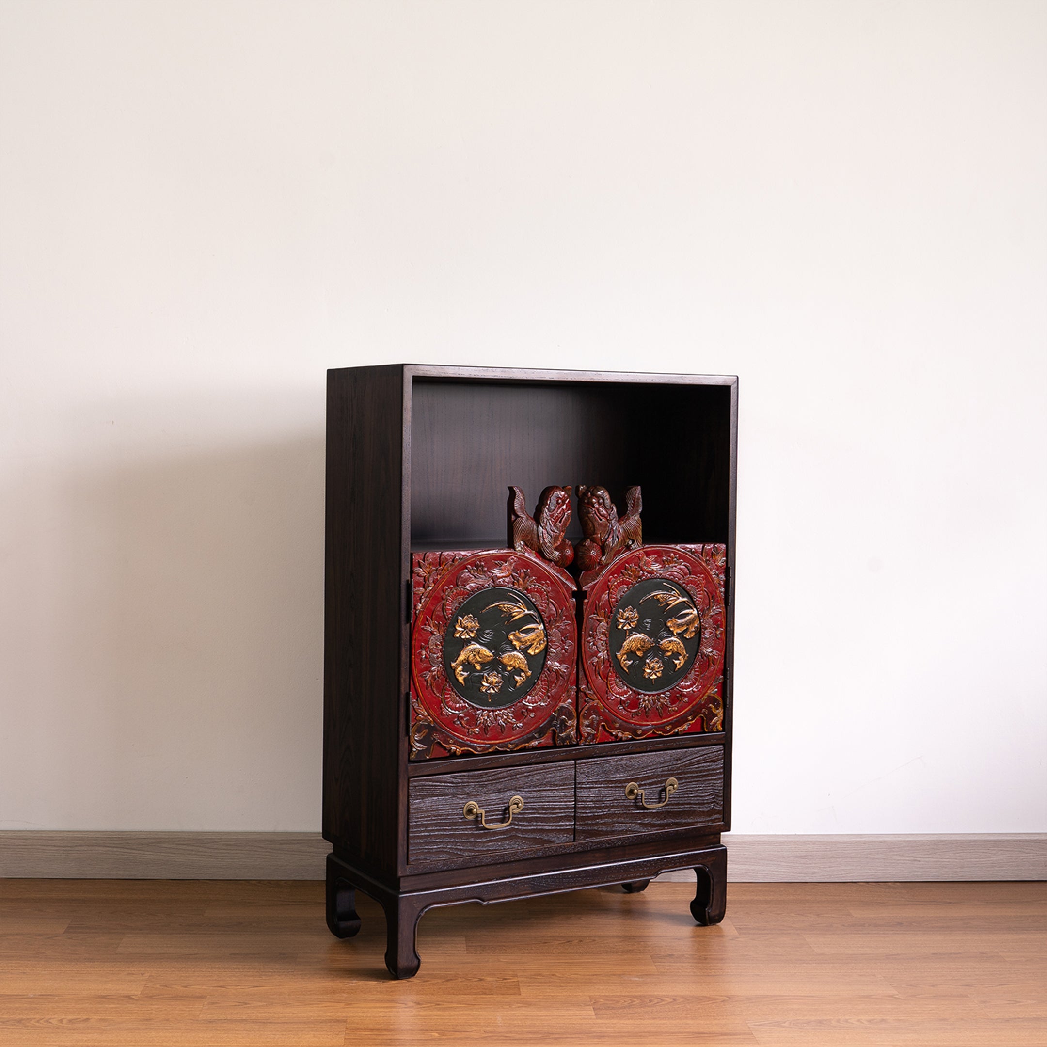Two-Door Chinese Heritage Fish/Vase Cabinet