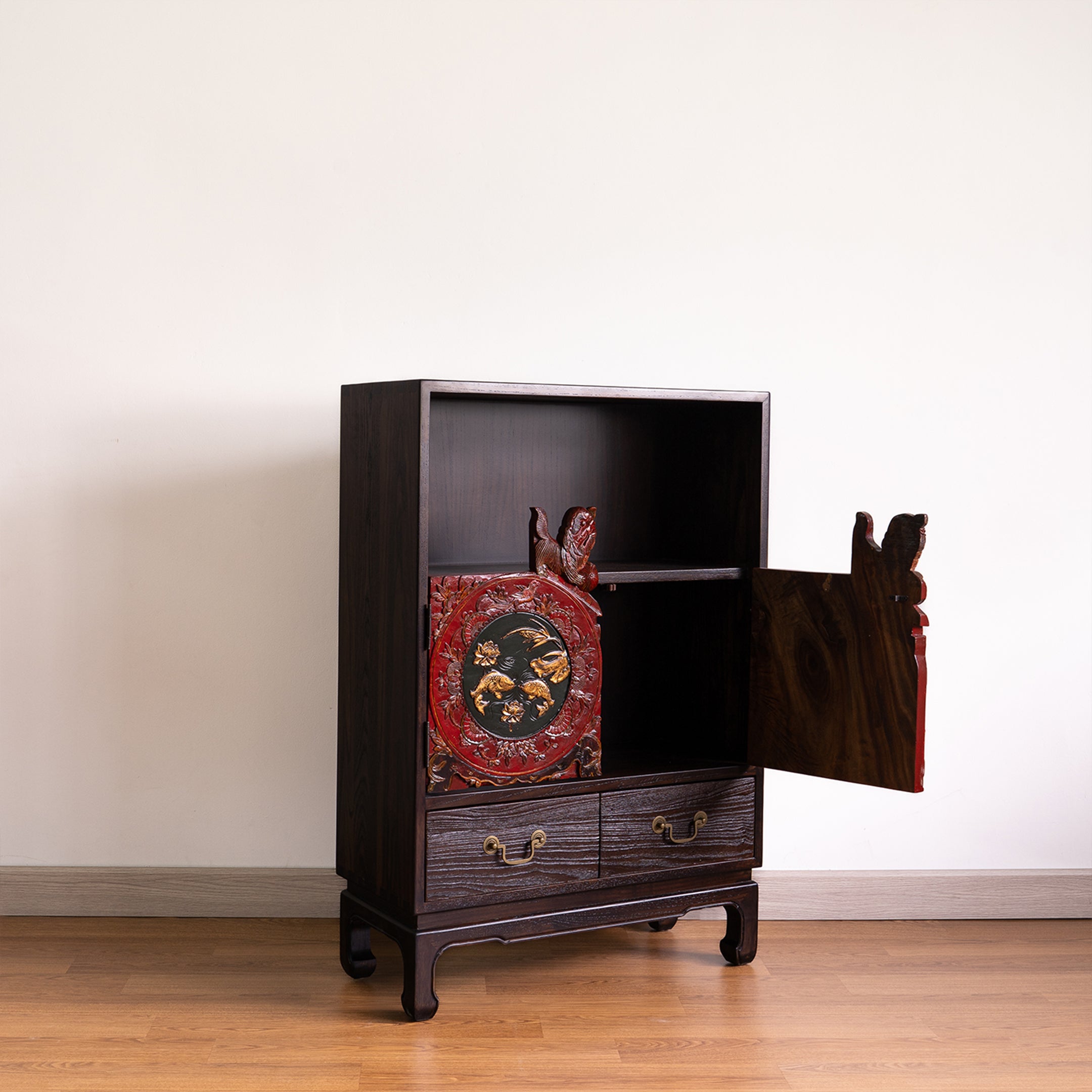 Two-Door Chinese Heritage Fish/Vase Cabinet