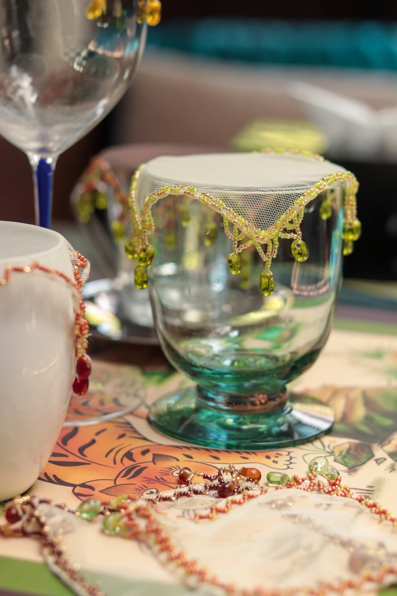 Hand-Embroidered Glass Cover - Set of 6