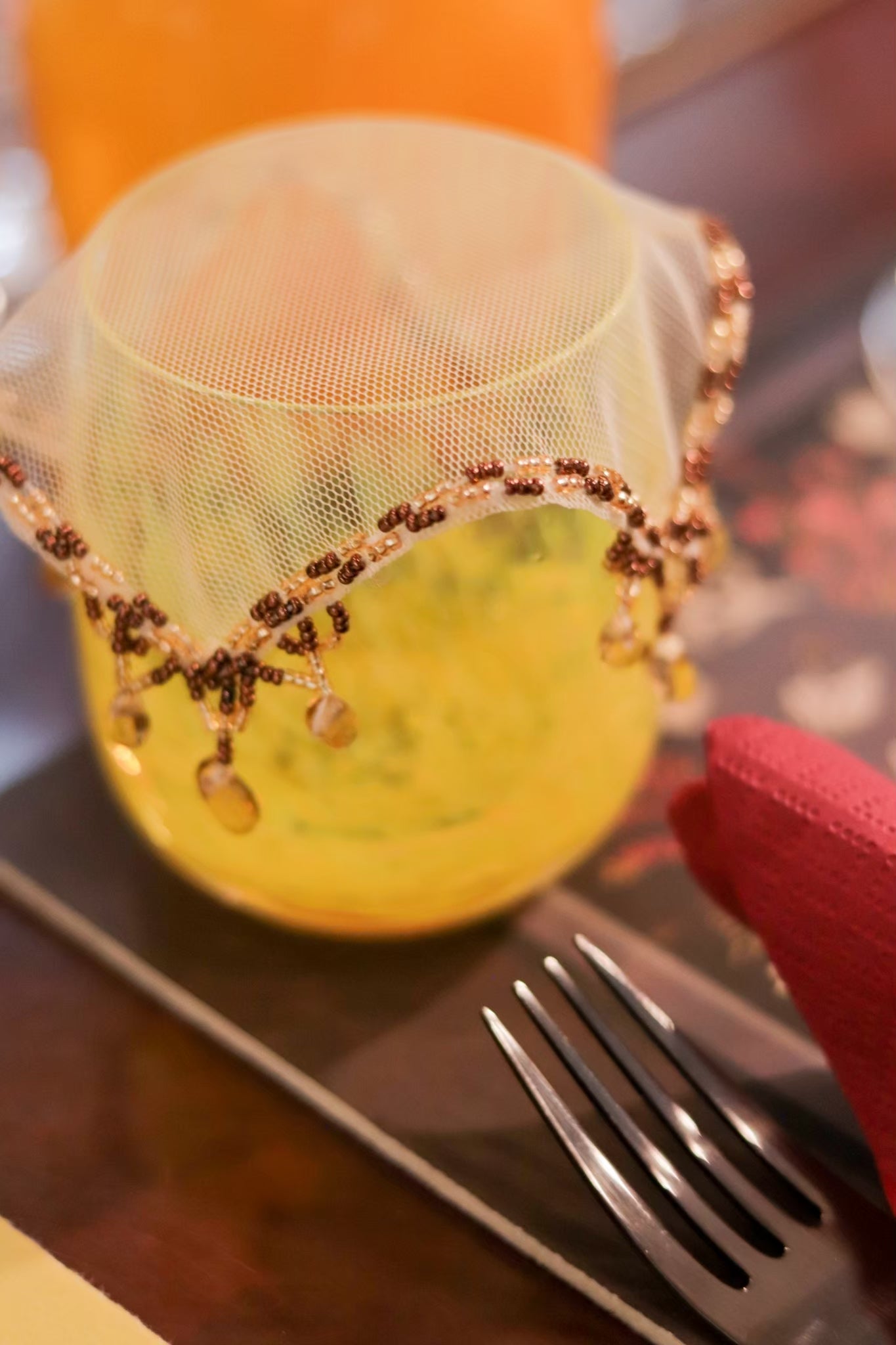 Hand-Embroidered Glass Cover - Set of 6