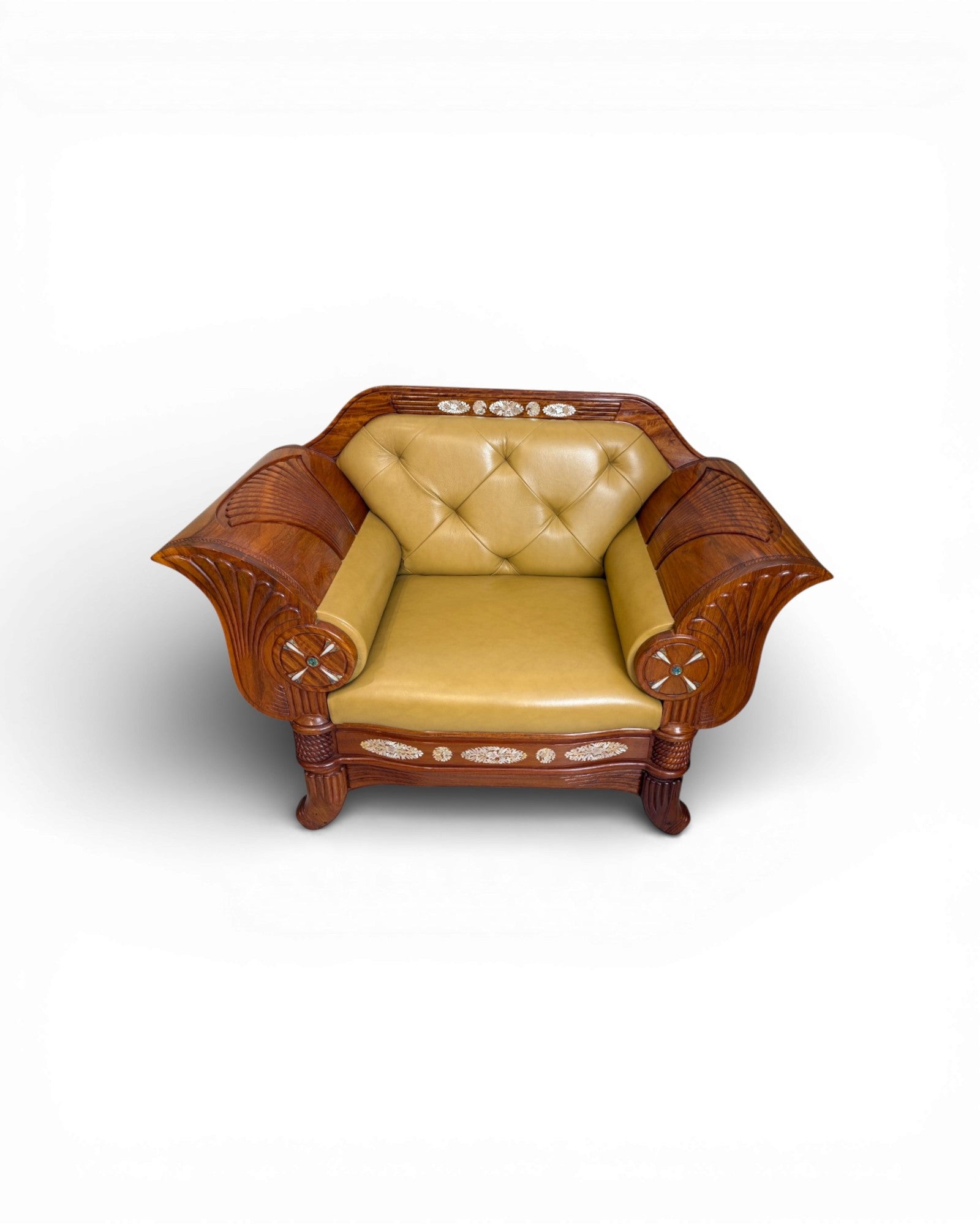 Art Deco Rosewood & Leather Armchair Set - Reproduction