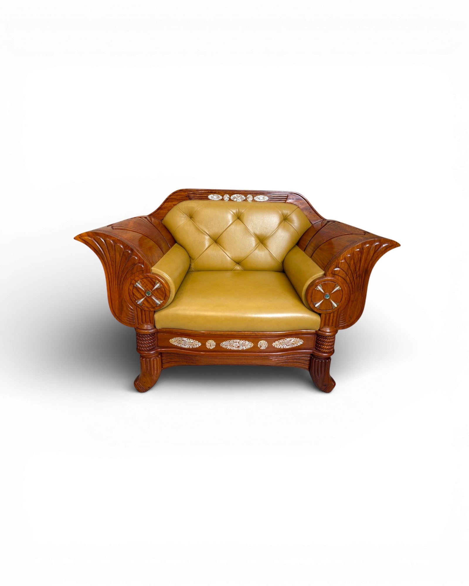 Art Deco Rosewood & Leather Armchair Set - Reproduction