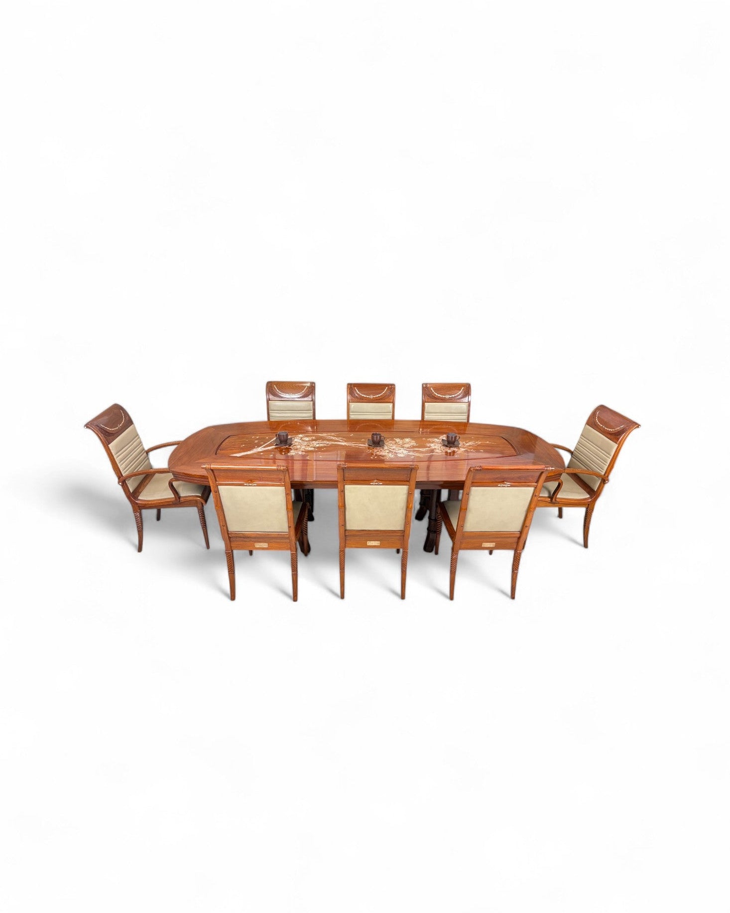 Rosewood Dining Table Set with Wild Pearl Inlay - Reproduction
