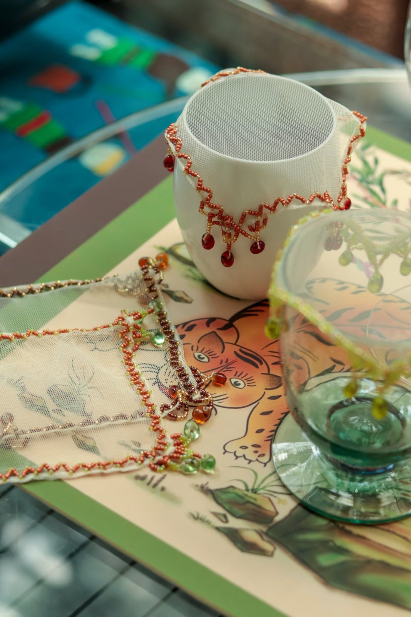 Hand-Embroidered Glass Cover - Set of 6