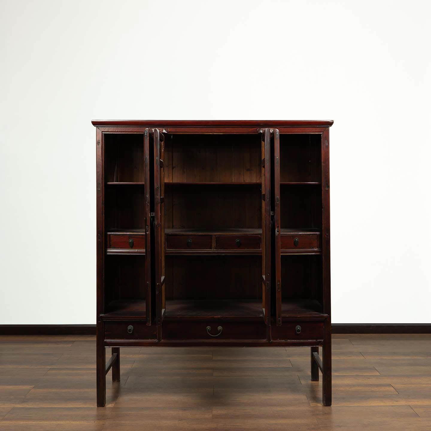 Antique Hangzhou Floral Pine Wood Cabinet