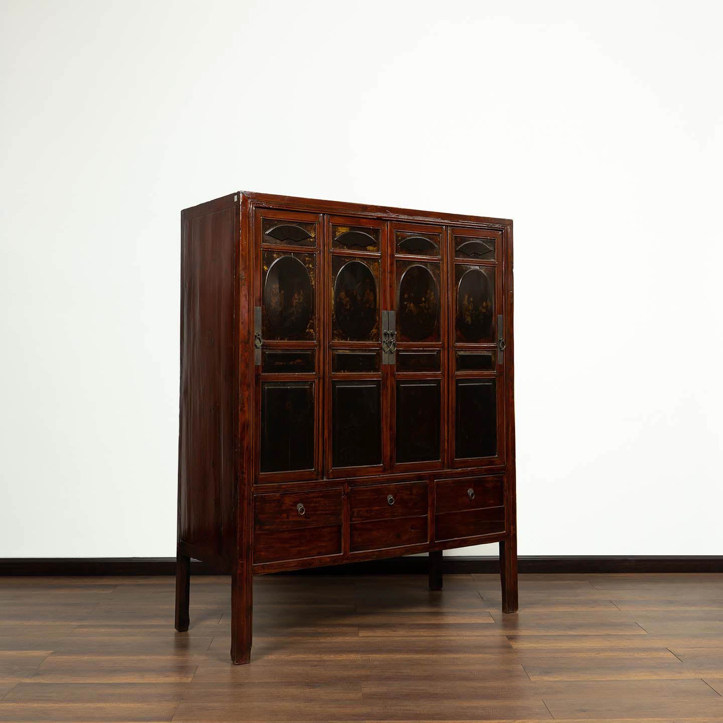 Antique Four Seasons Hand-Painted Storage Cabinet