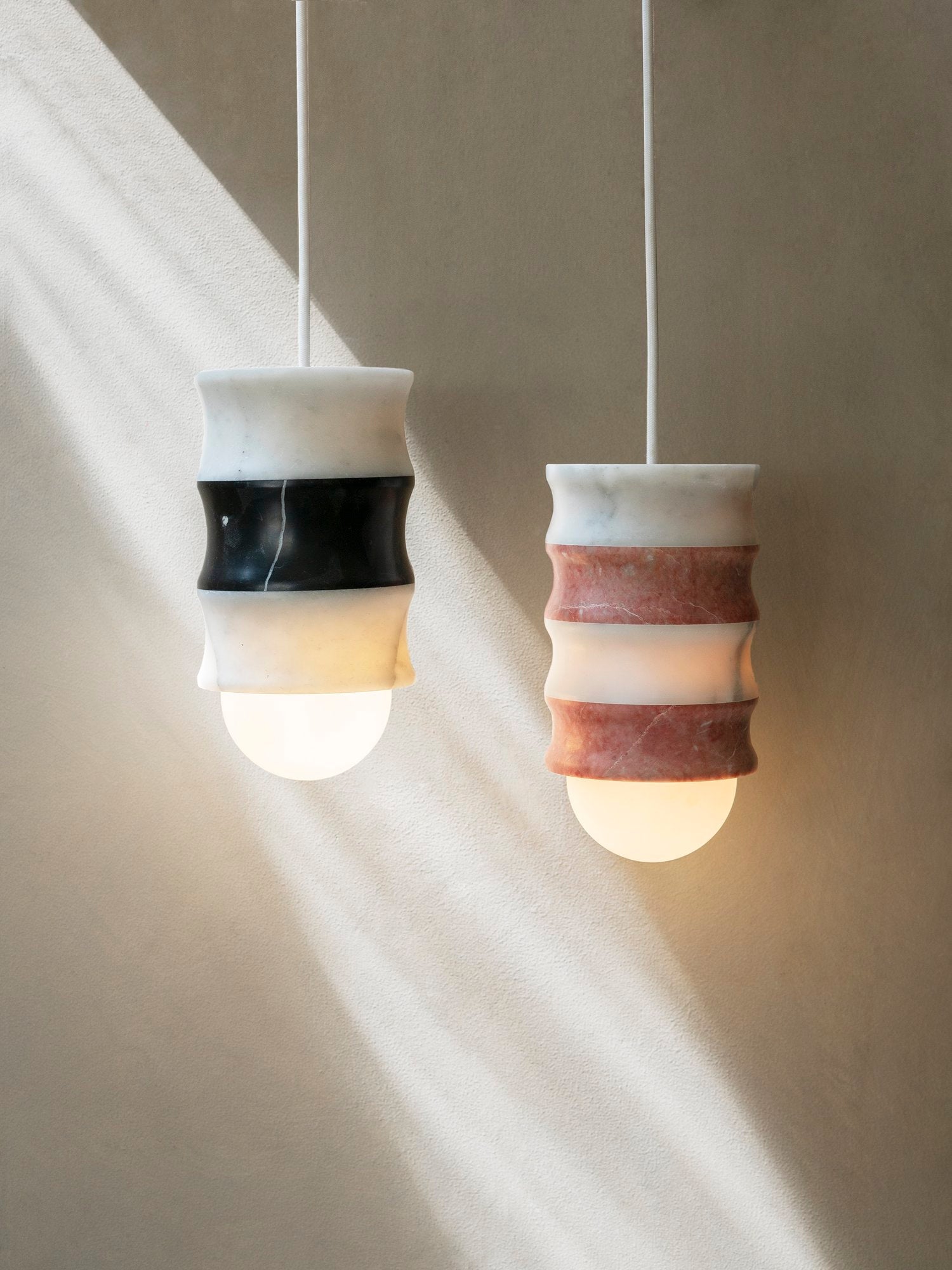 Fluted Pendant - Pink & White