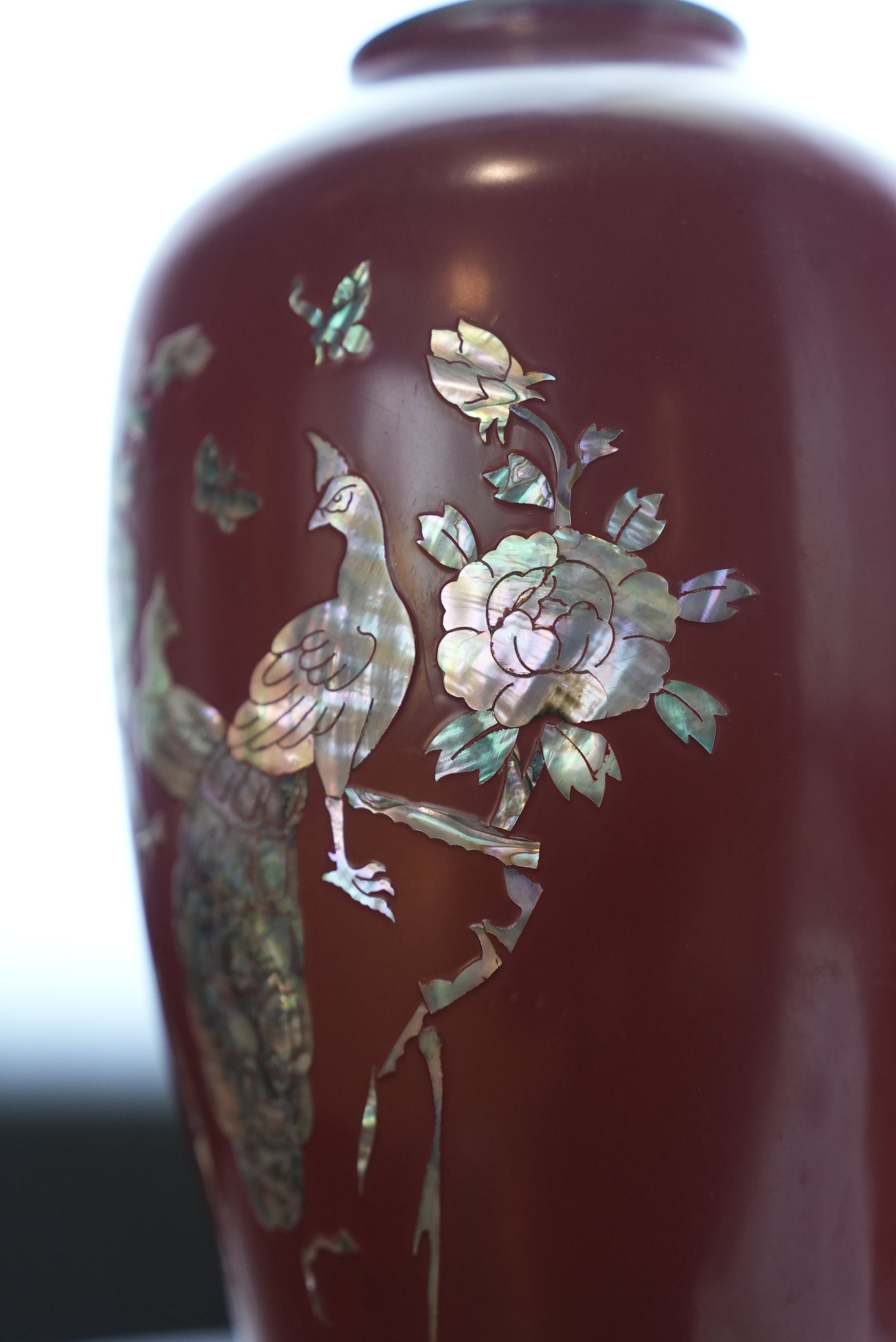 Red Lacquer Vase with Mother-of-Pearl Inlay
