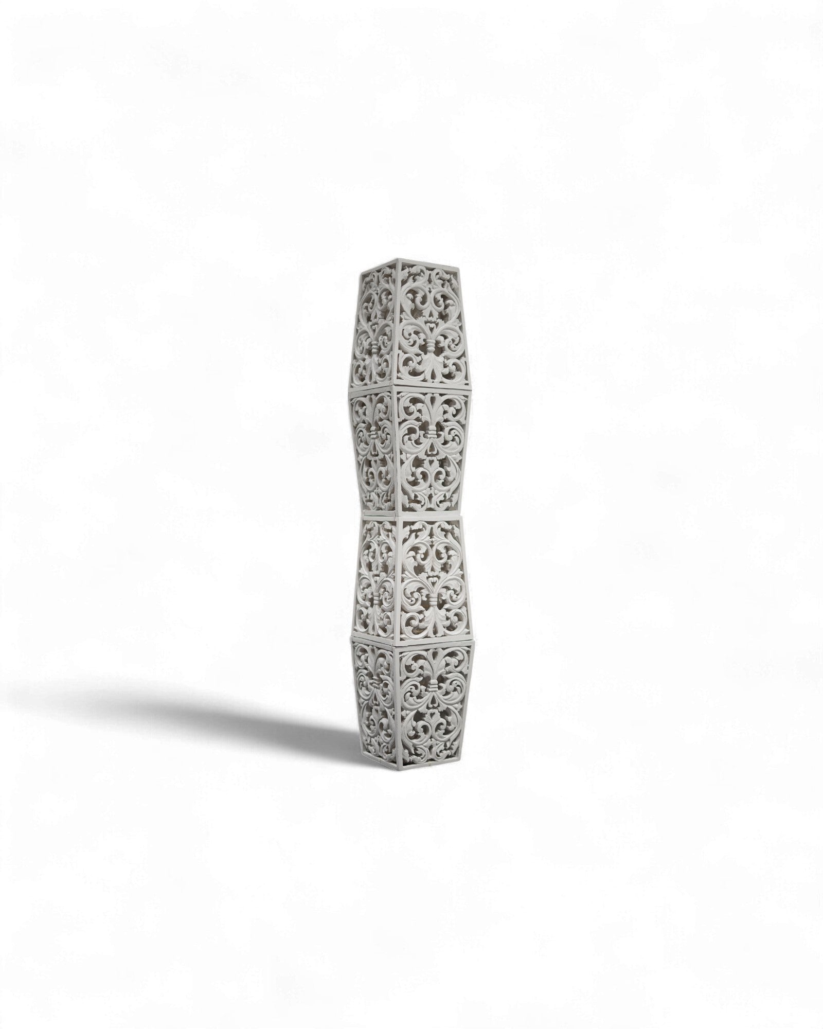 TIMA - Four-Tiered Carved Wooden Floor Lamp