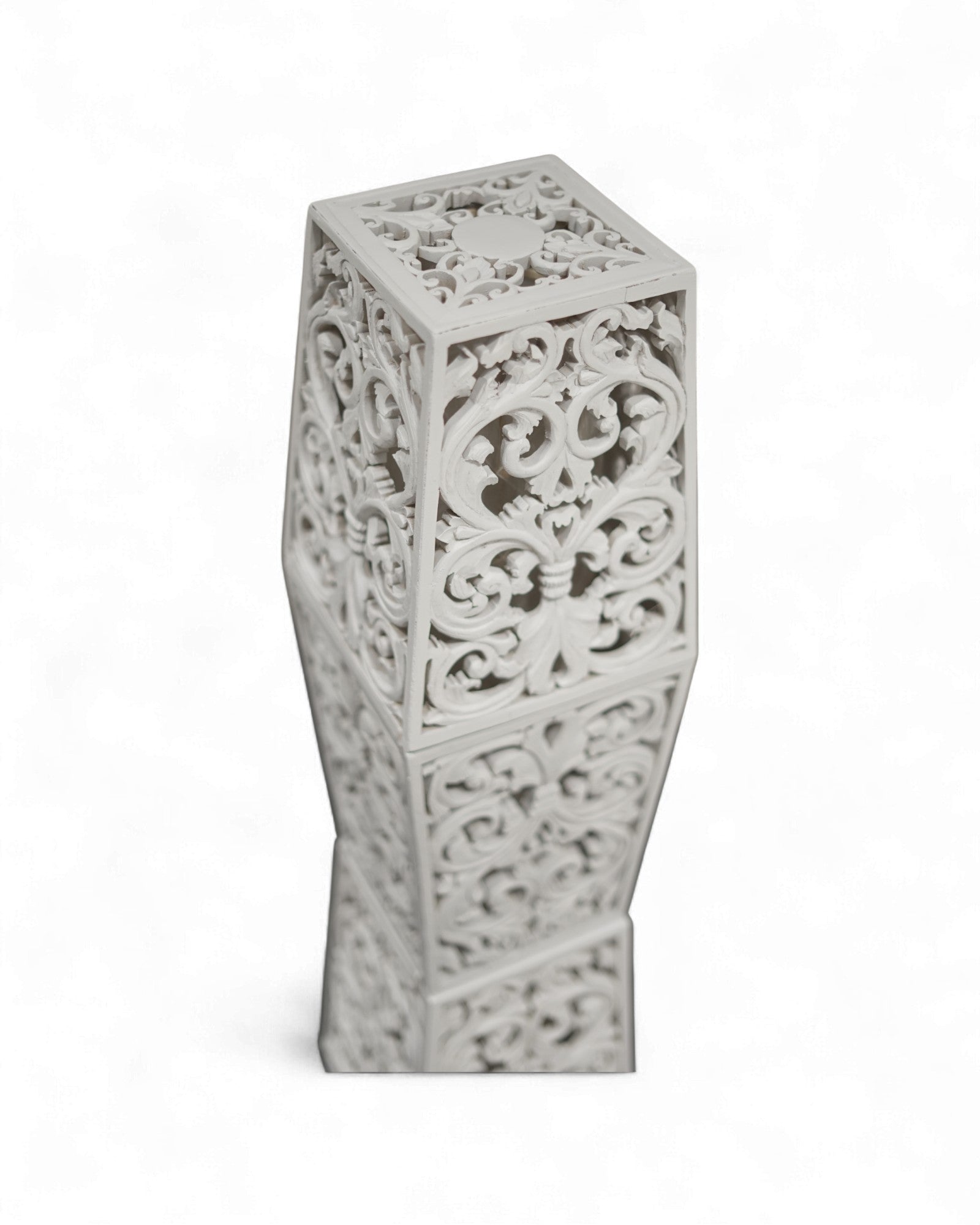 TIMA - Four-Tiered Carved Wooden Floor Lamp